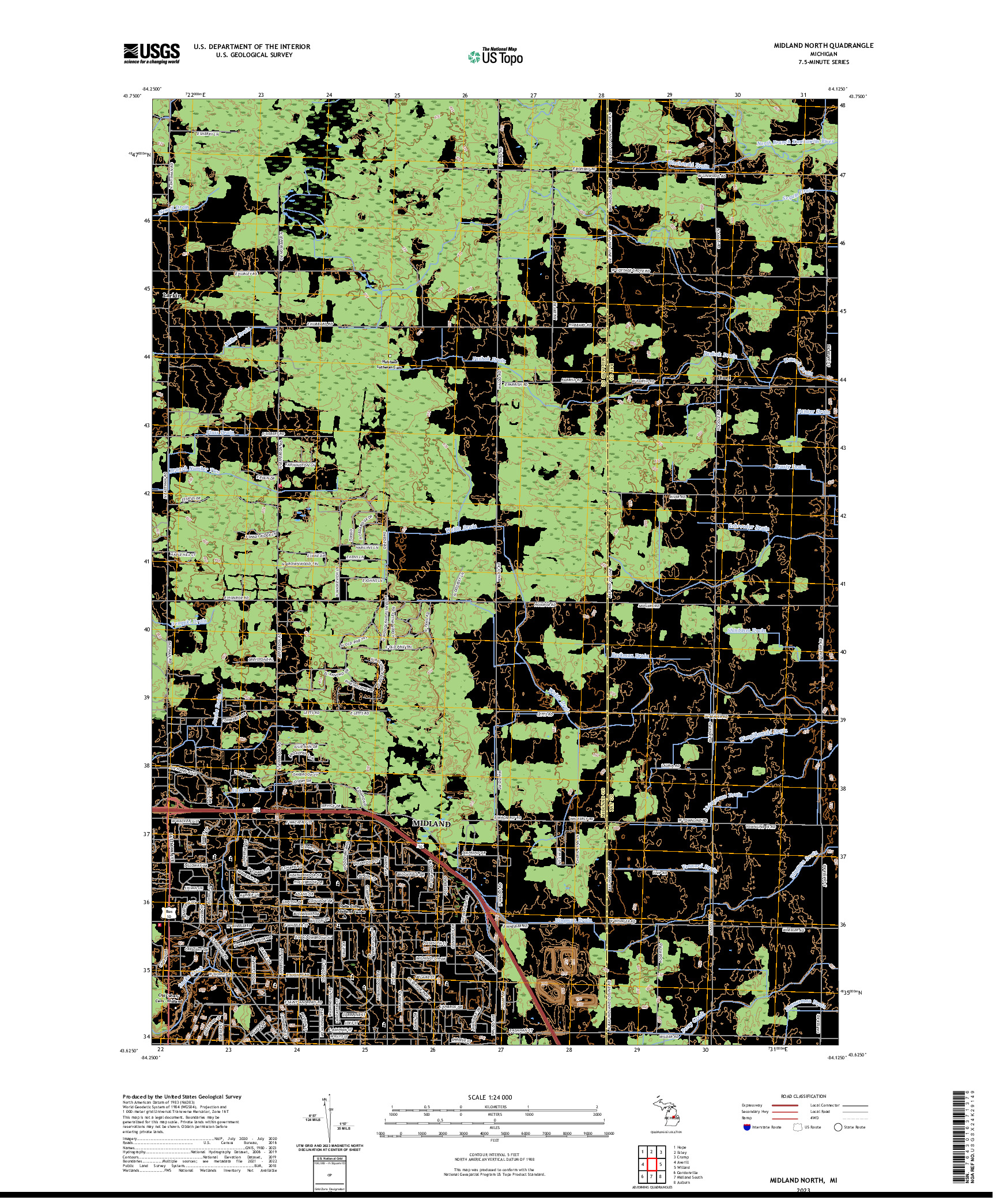 US TOPO 7.5-MINUTE MAP FOR MIDLAND NORTH, MI