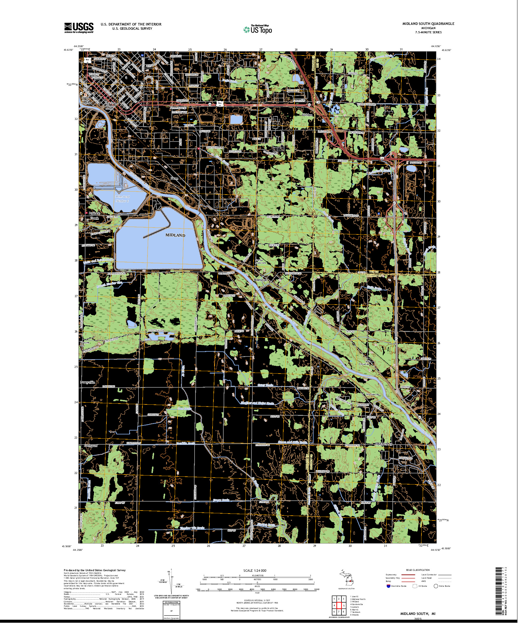 US TOPO 7.5-MINUTE MAP FOR MIDLAND SOUTH, MI