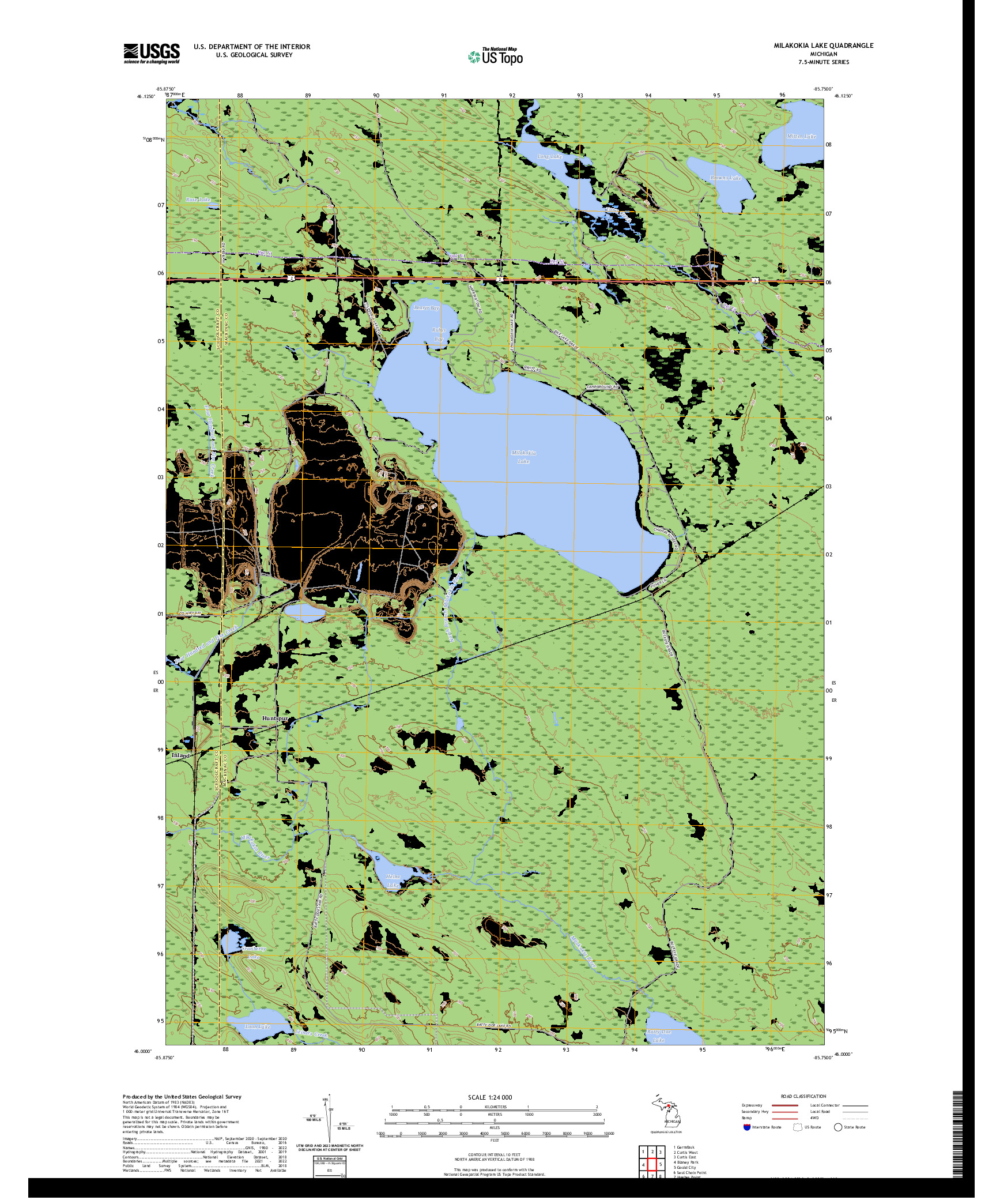 US TOPO 7.5-MINUTE MAP FOR MILAKOKIA LAKE, MI