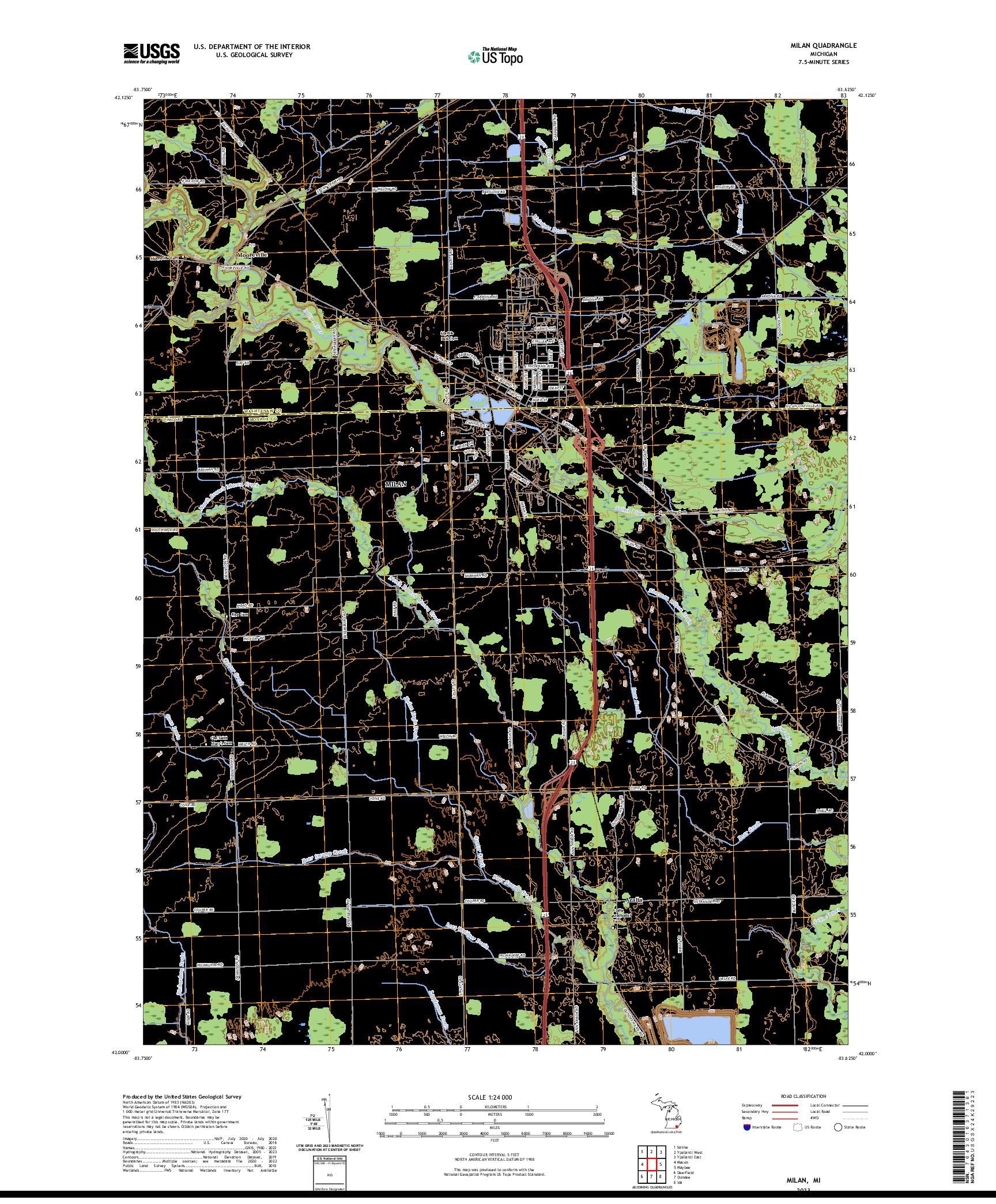 US TOPO 7.5-MINUTE MAP FOR MILAN, MI