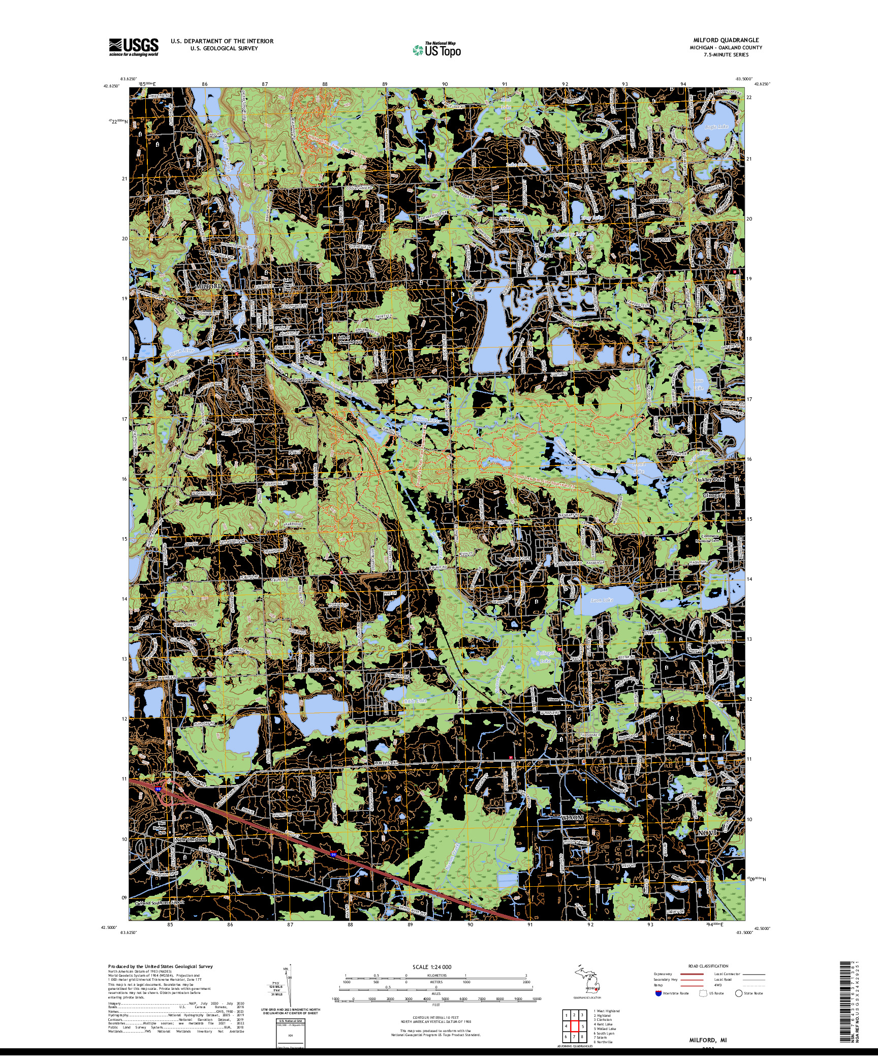 US TOPO 7.5-MINUTE MAP FOR MILFORD, MI