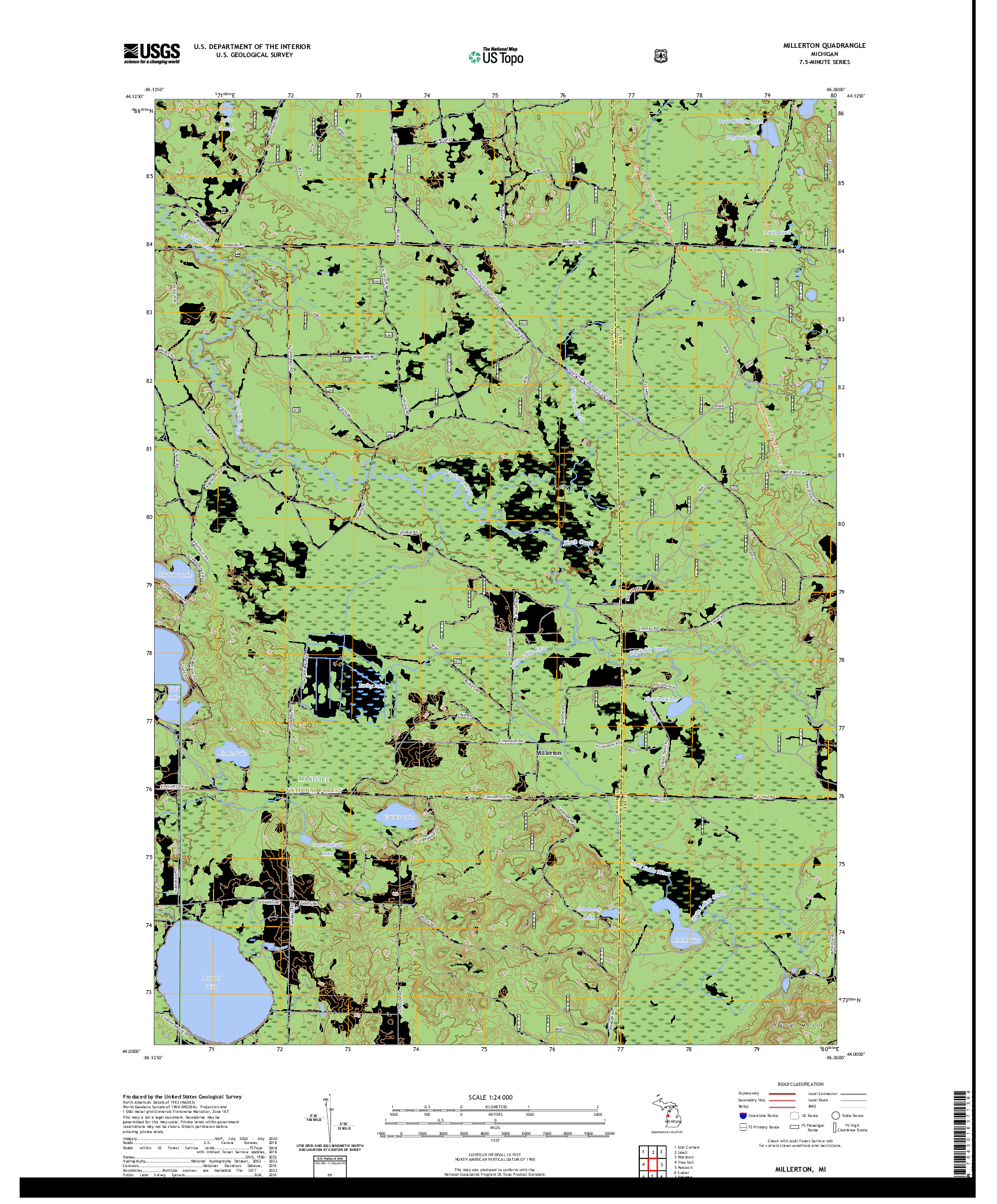 US TOPO 7.5-MINUTE MAP FOR MILLERTON, MI