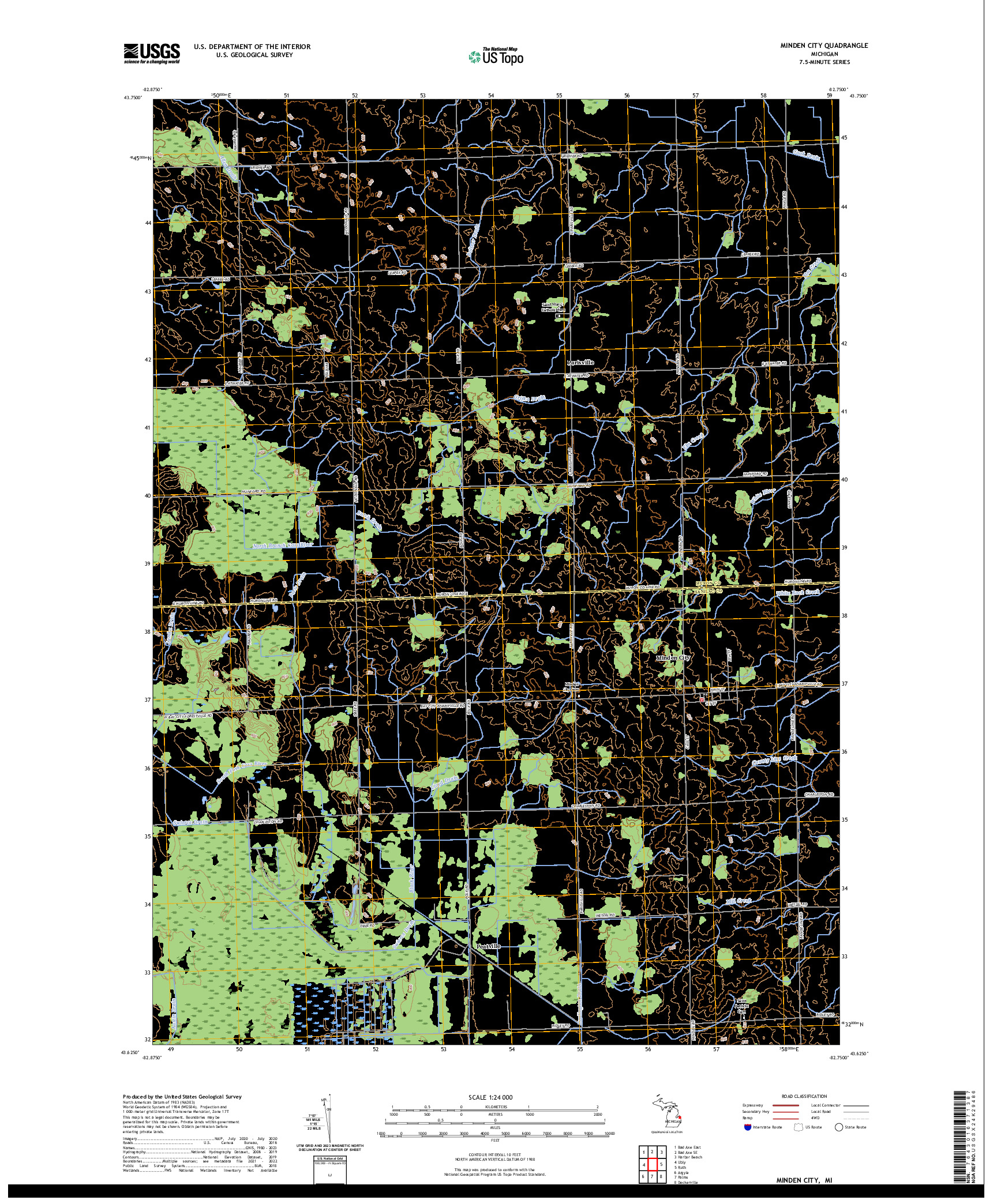 US TOPO 7.5-MINUTE MAP FOR MINDEN CITY, MI