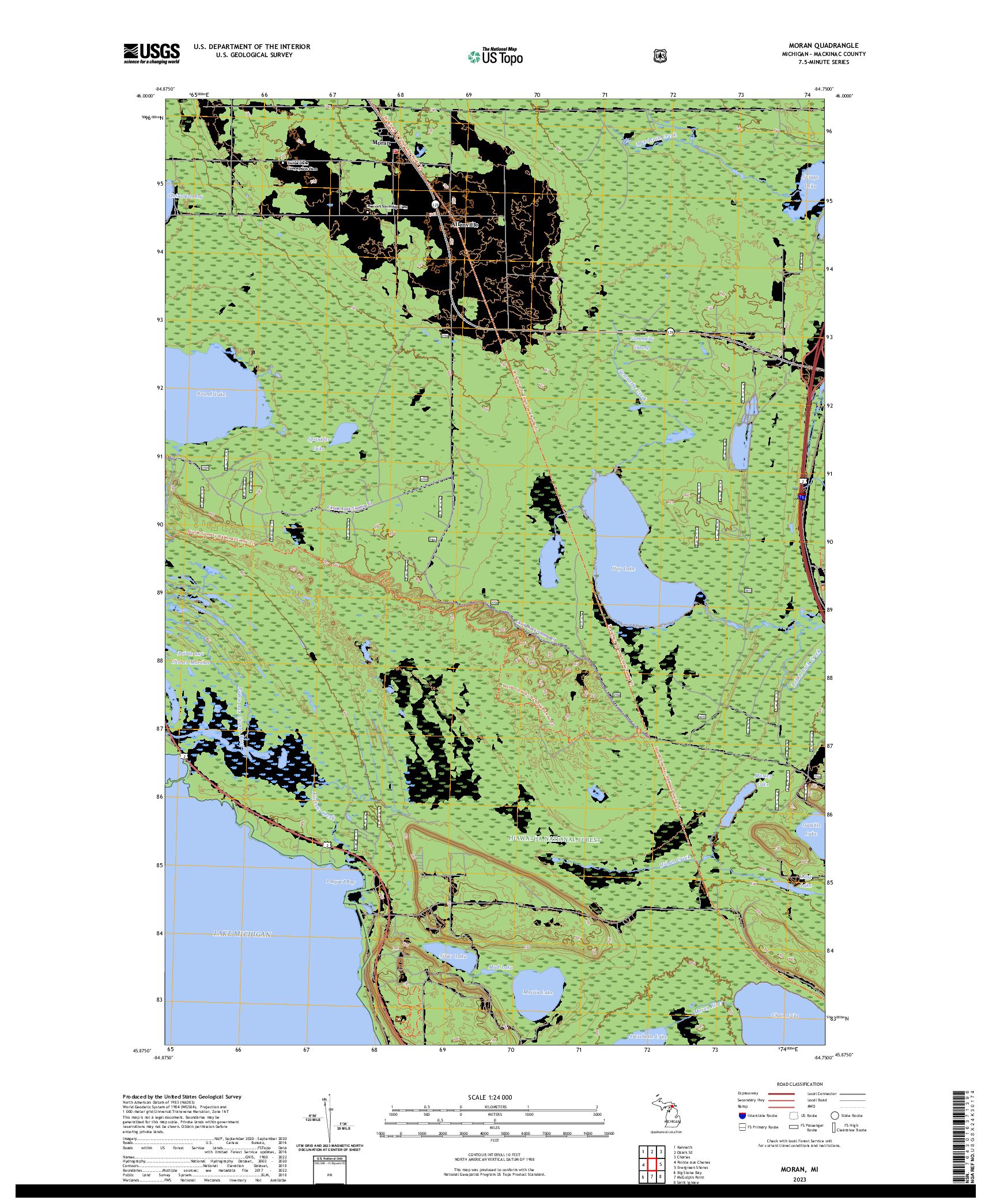 US TOPO 7.5-MINUTE MAP FOR MORAN, MI