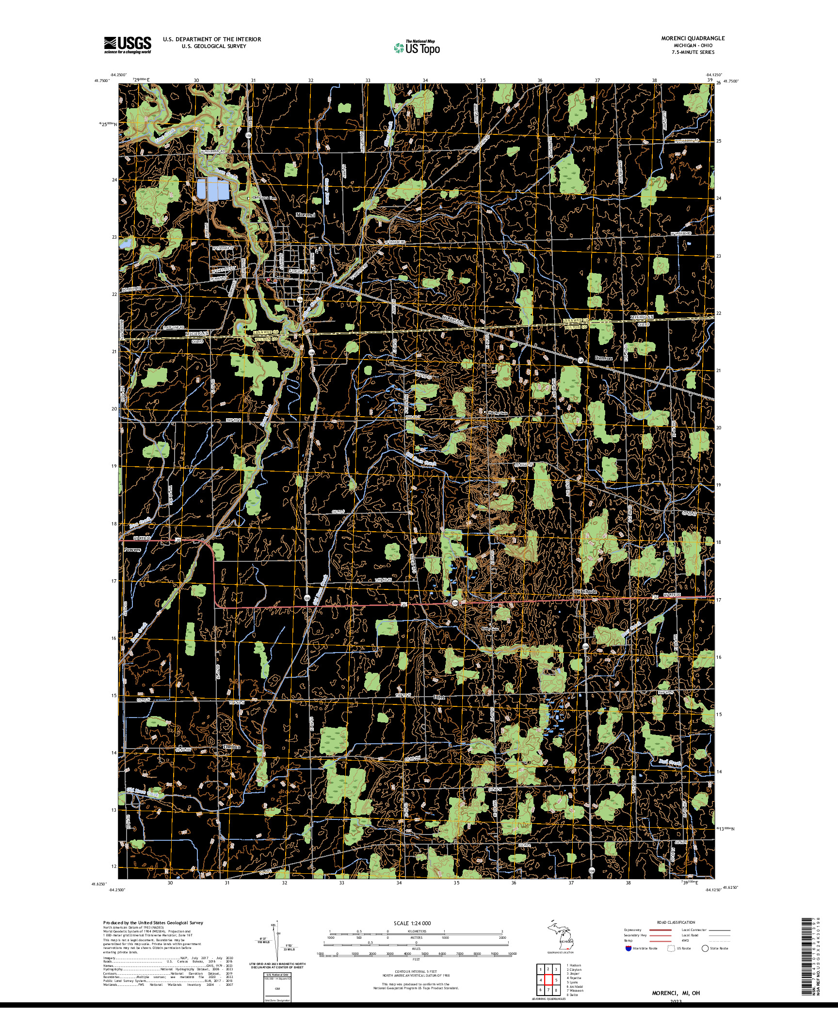 US TOPO 7.5-MINUTE MAP FOR MORENCI, MI,OH