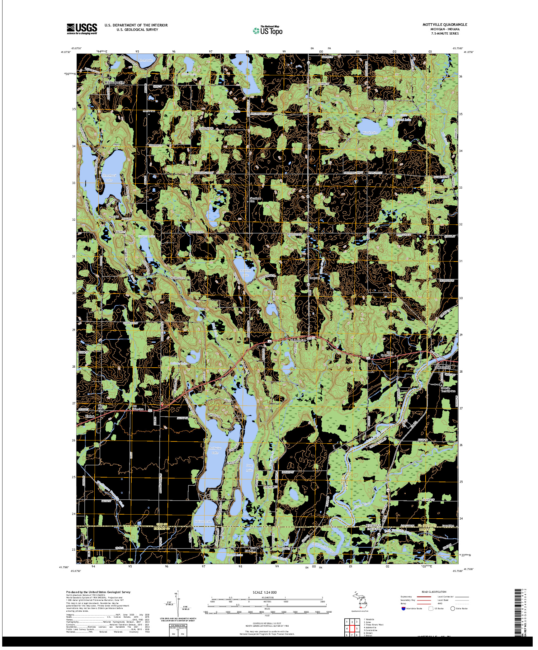 US TOPO 7.5-MINUTE MAP FOR MOTTVILLE, MI,IN