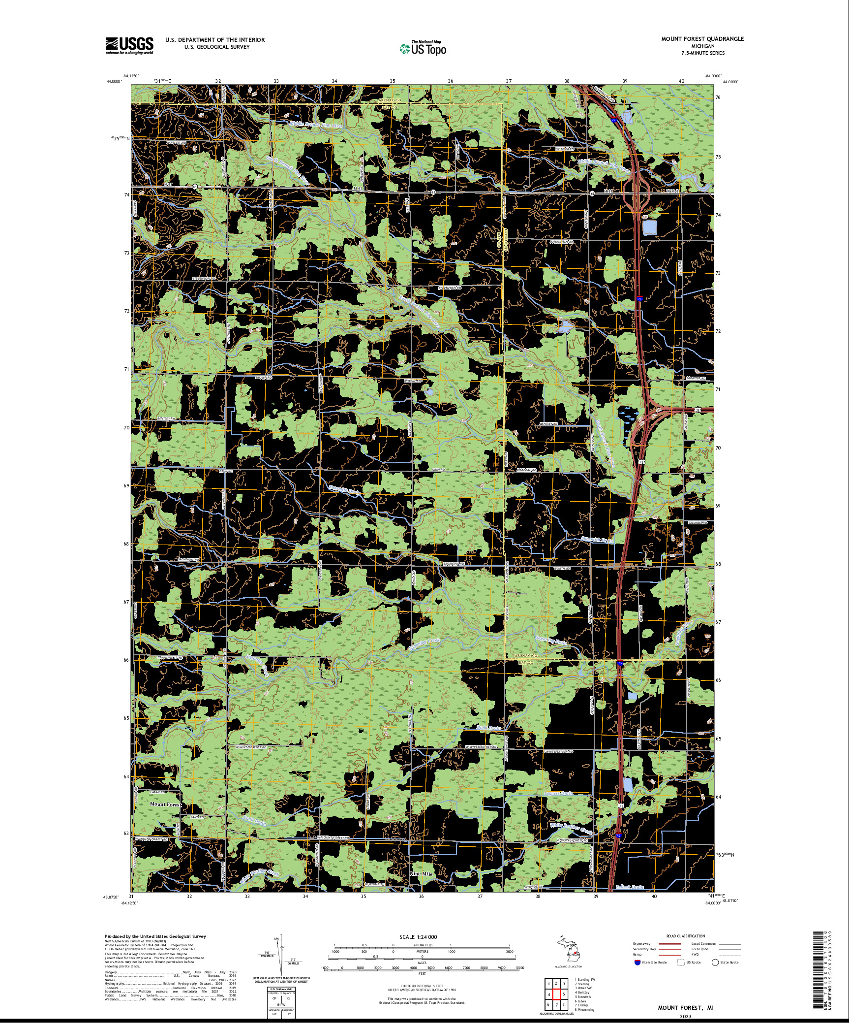 US TOPO 7.5-MINUTE MAP FOR MOUNT FOREST, MI