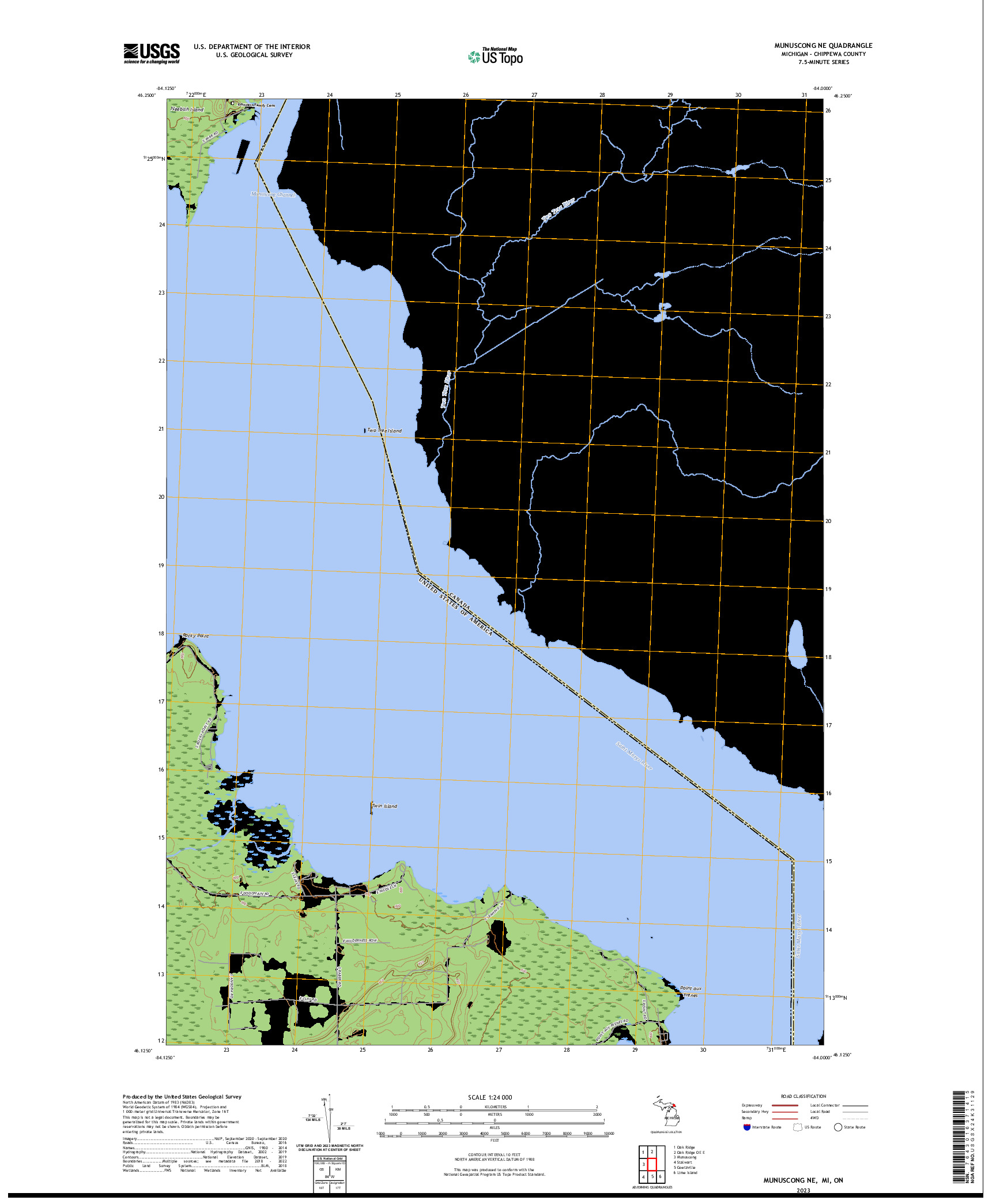 US TOPO 7.5-MINUTE MAP FOR MUNUSCONG NE, MI,ON