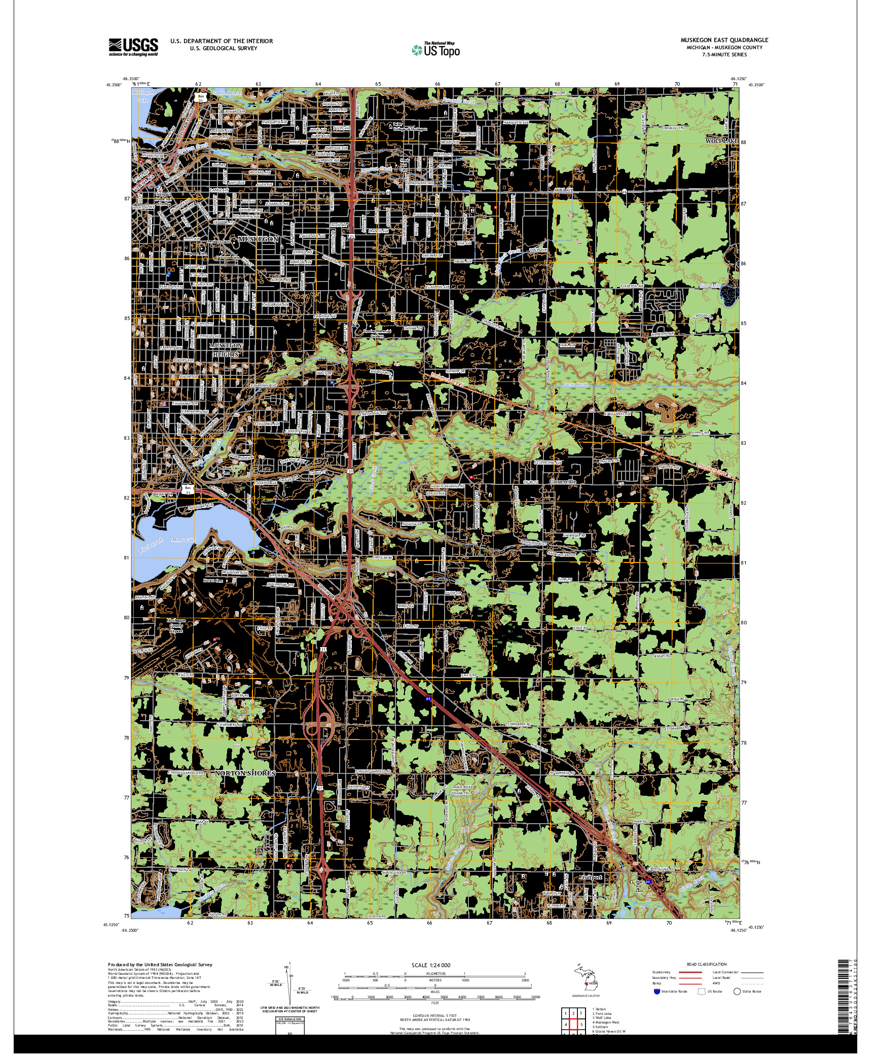 US TOPO 7.5-MINUTE MAP FOR MUSKEGON EAST, MI