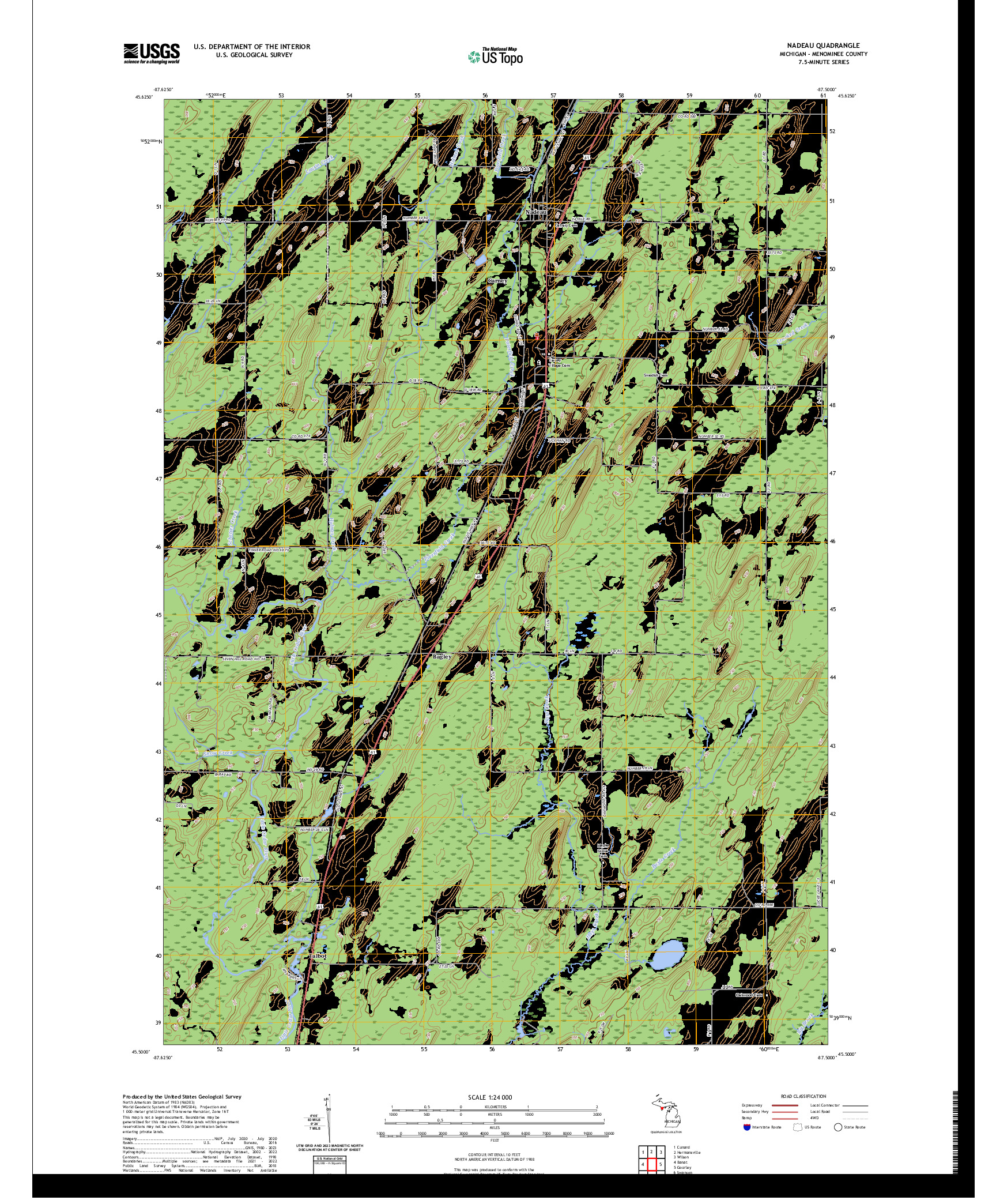 US TOPO 7.5-MINUTE MAP FOR NADEAU, MI