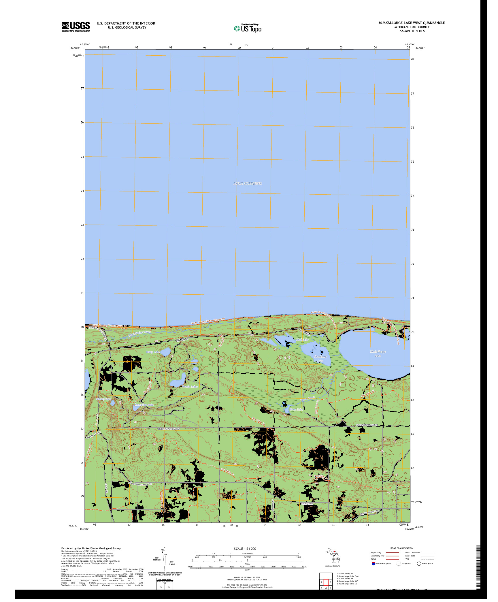 US TOPO 7.5-MINUTE MAP FOR MUSKALLONGE LAKE WEST, MI