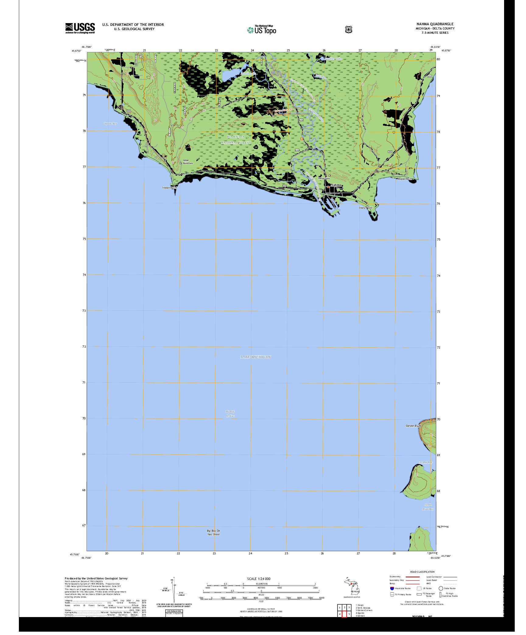 US TOPO 7.5-MINUTE MAP FOR NAHMA, MI