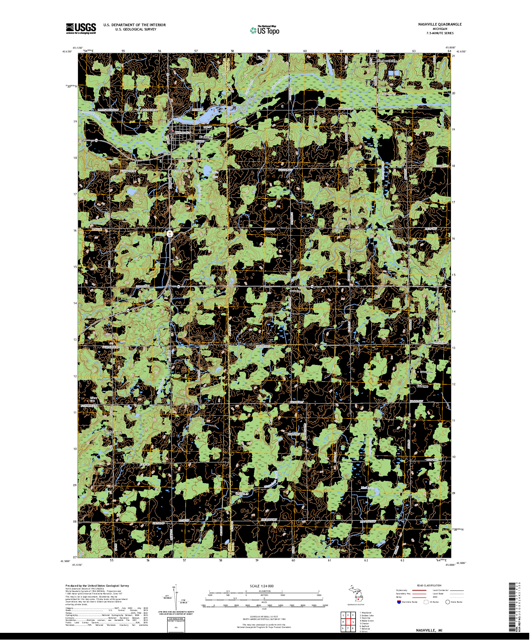 US TOPO 7.5-MINUTE MAP FOR NASHVILLE, MI