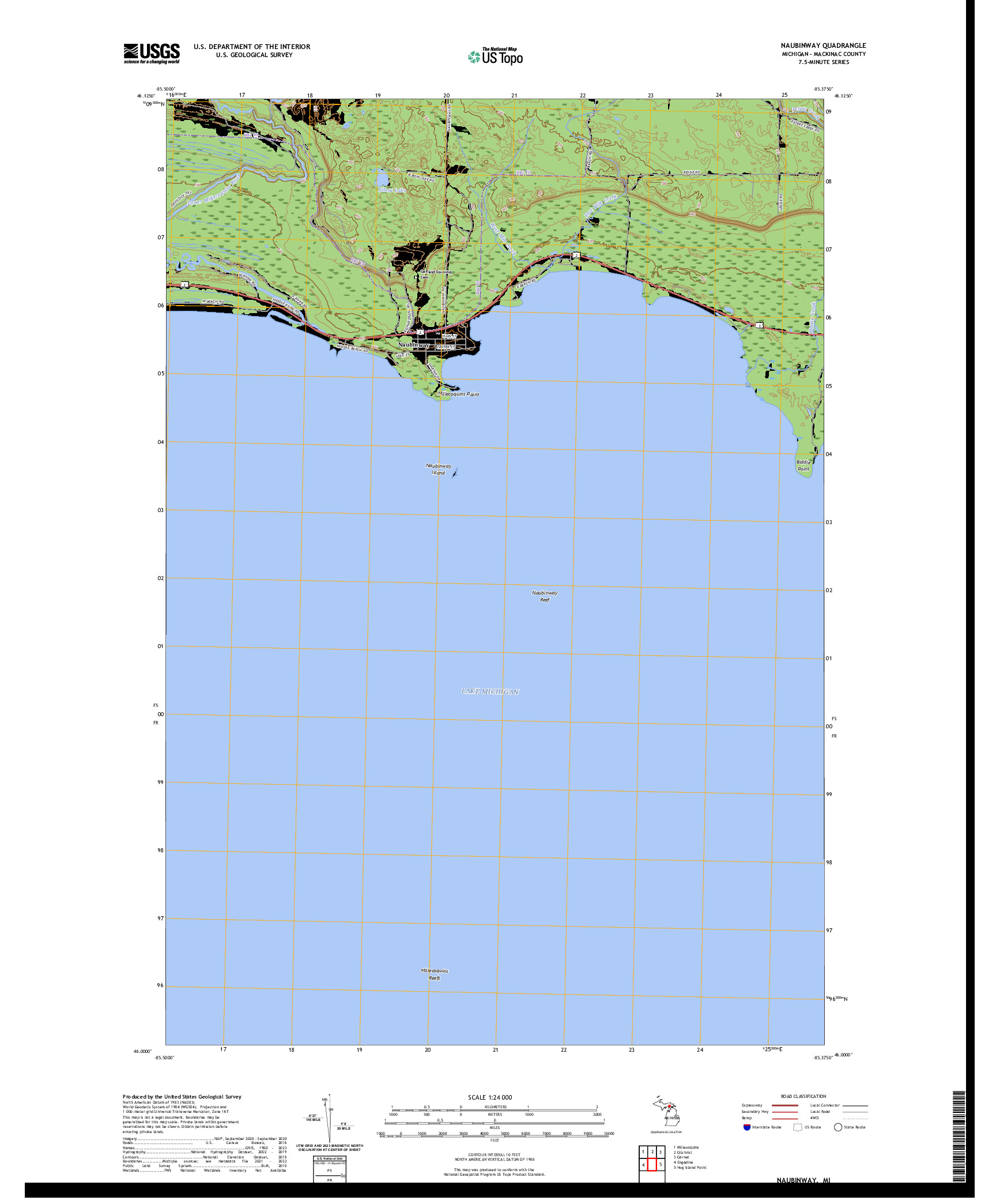 US TOPO 7.5-MINUTE MAP FOR NAUBINWAY, MI