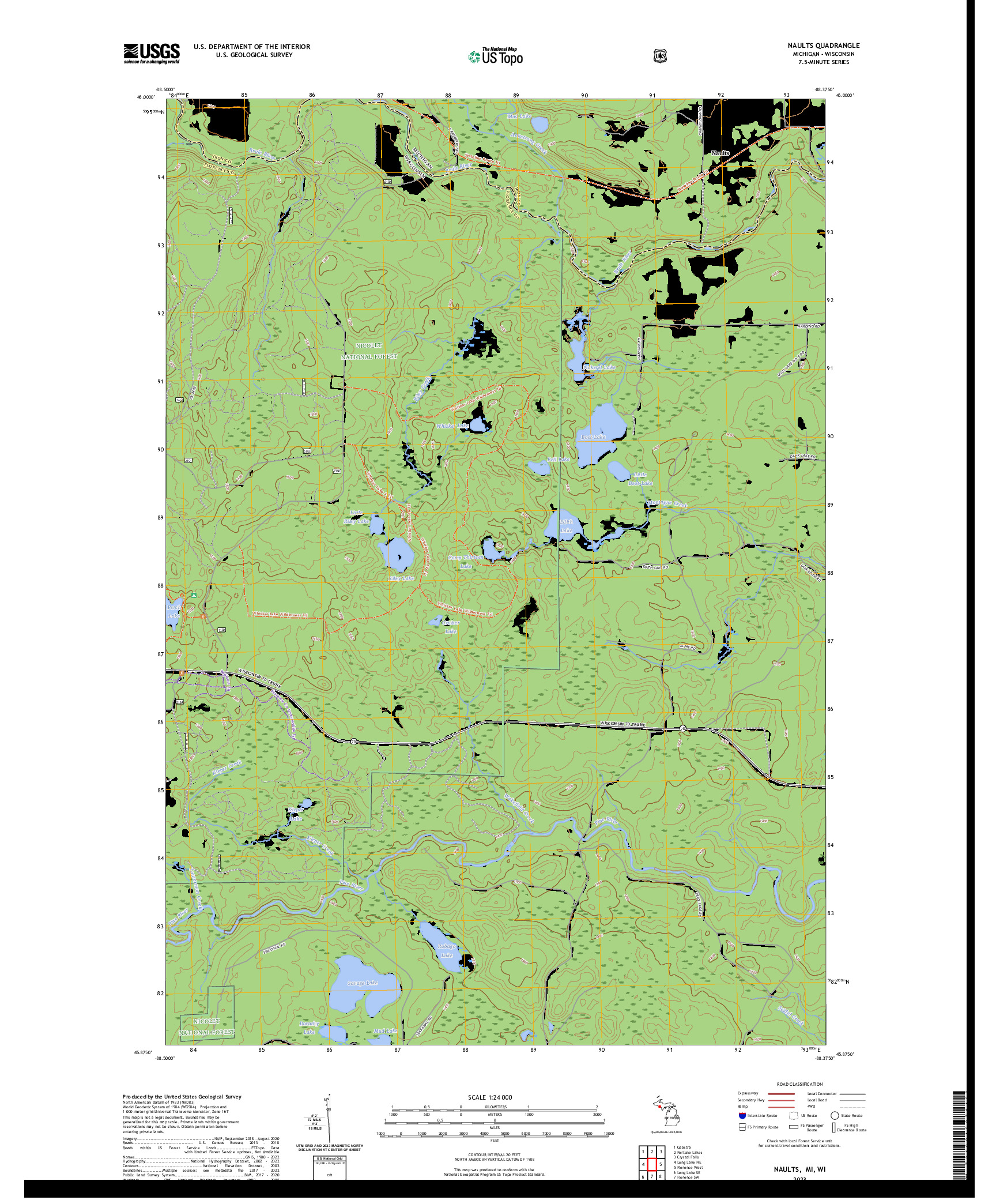 US TOPO 7.5-MINUTE MAP FOR NAULTS, MI,WI