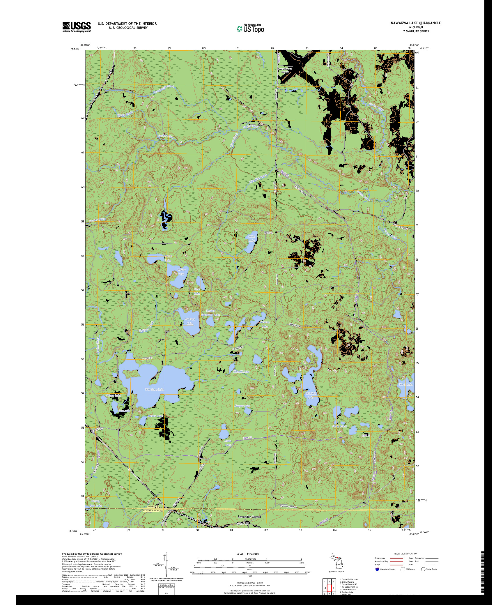 US TOPO 7.5-MINUTE MAP FOR NAWAKWA LAKE, MI