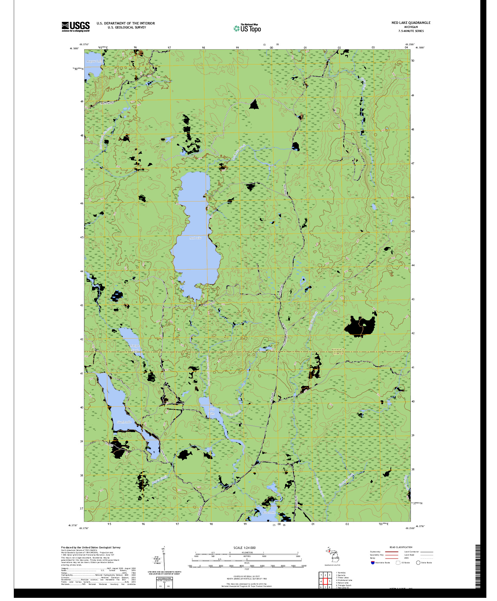 US TOPO 7.5-MINUTE MAP FOR NED LAKE, MI