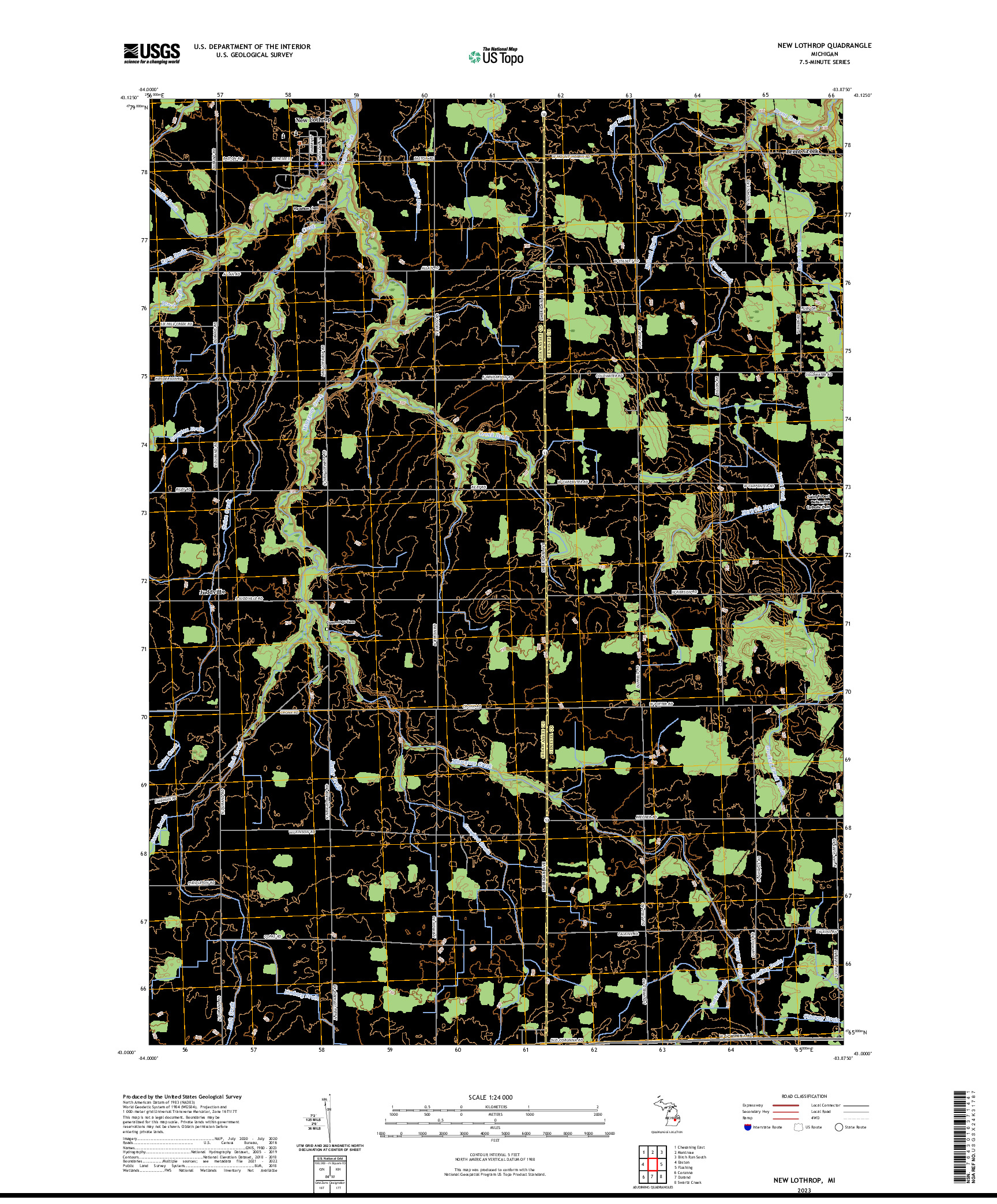 US TOPO 7.5-MINUTE MAP FOR NEW LOTHROP, MI