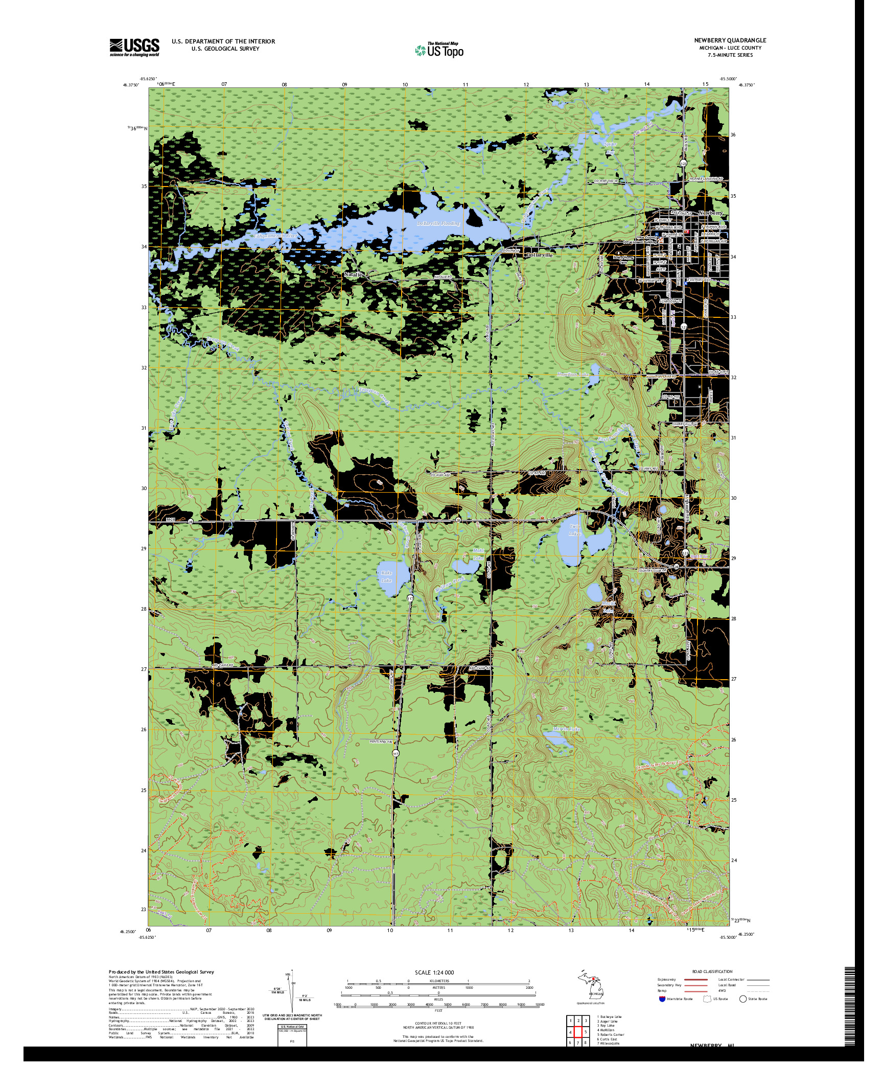 US TOPO 7.5-MINUTE MAP FOR NEWBERRY, MI