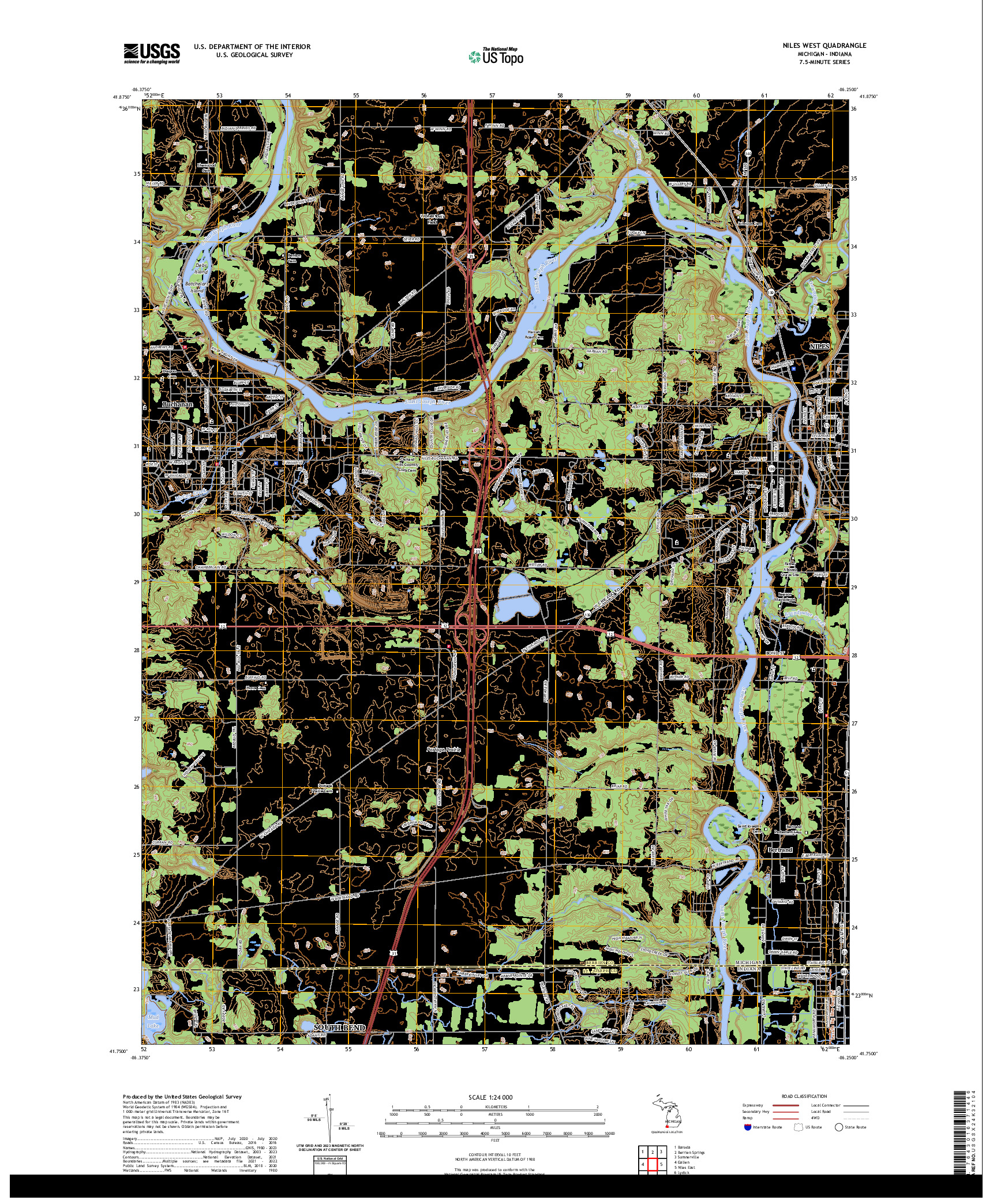 US TOPO 7.5-MINUTE MAP FOR NILES WEST, MI,IN