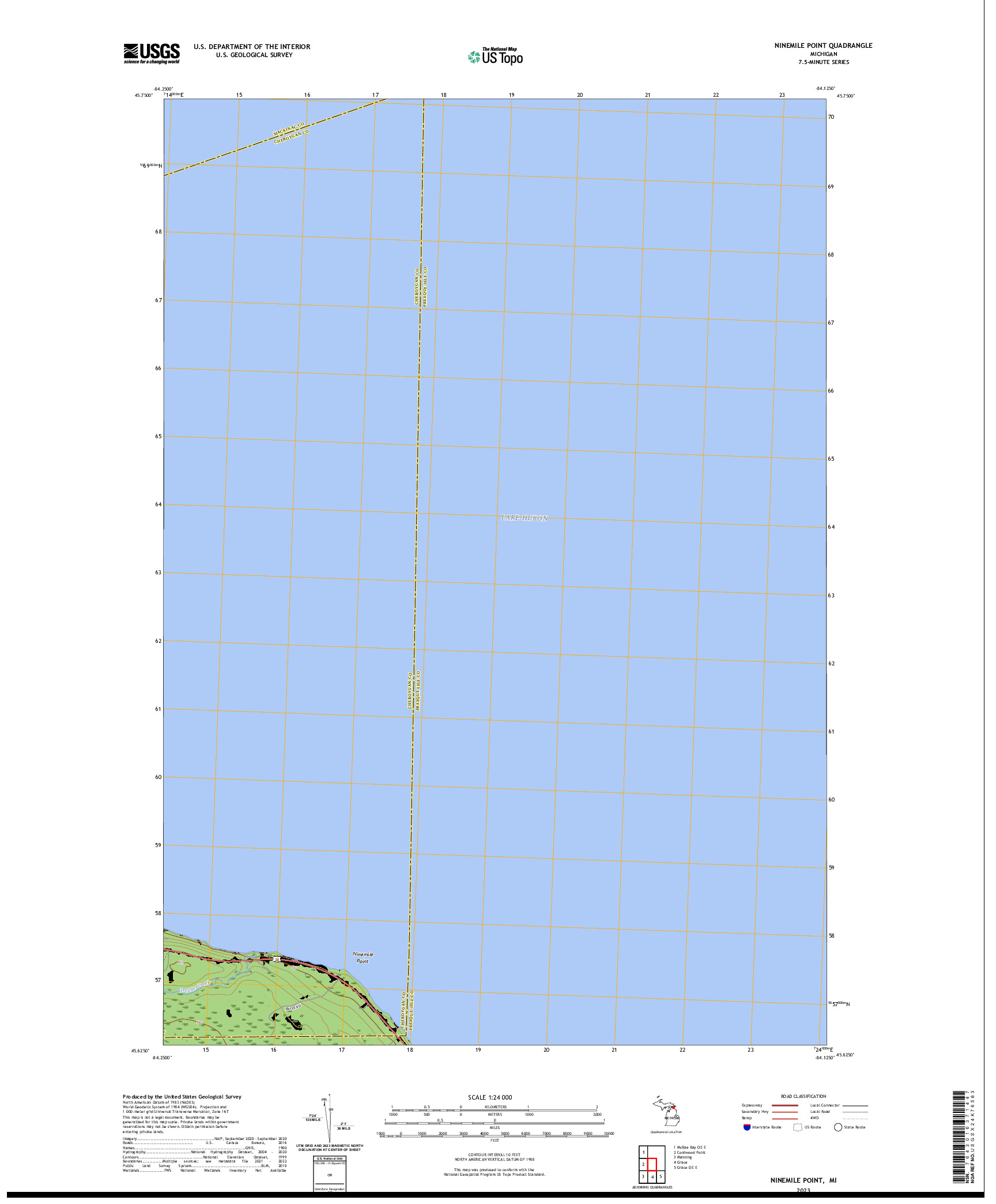 US TOPO 7.5-MINUTE MAP FOR NINEMILE POINT, MI