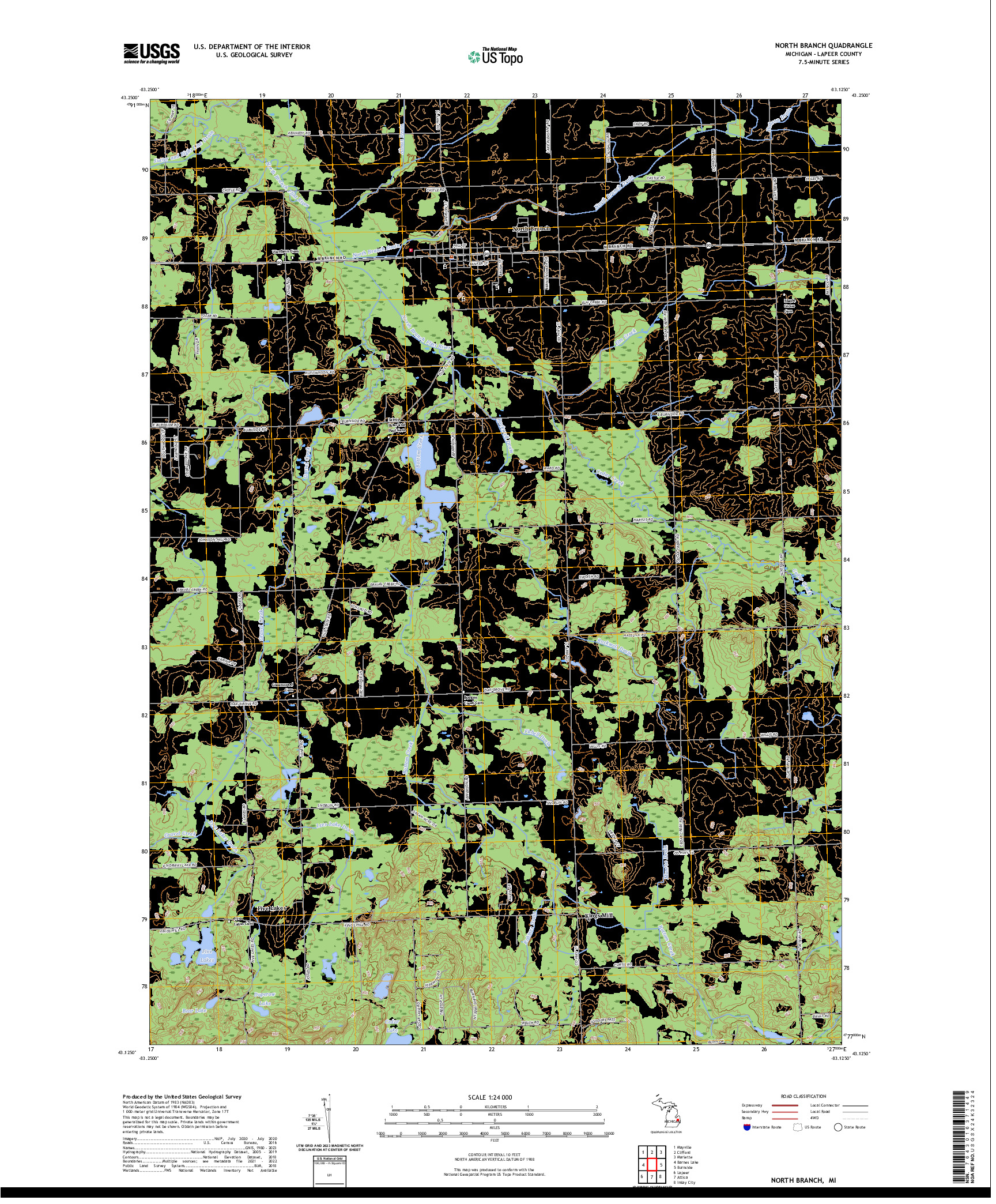 US TOPO 7.5-MINUTE MAP FOR NORTH BRANCH, MI