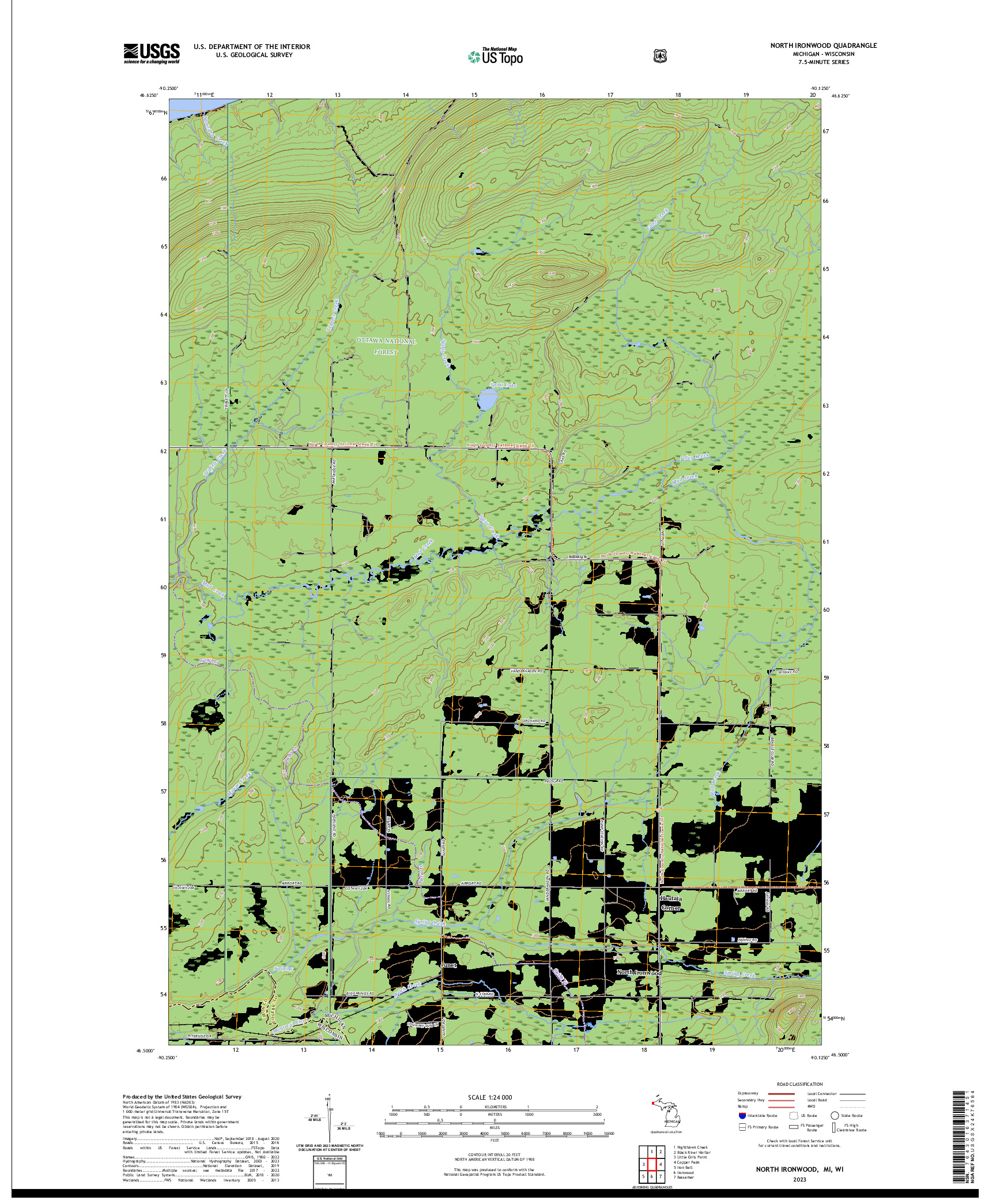 US TOPO 7.5-MINUTE MAP FOR NORTH IRONWOOD, MI,WI