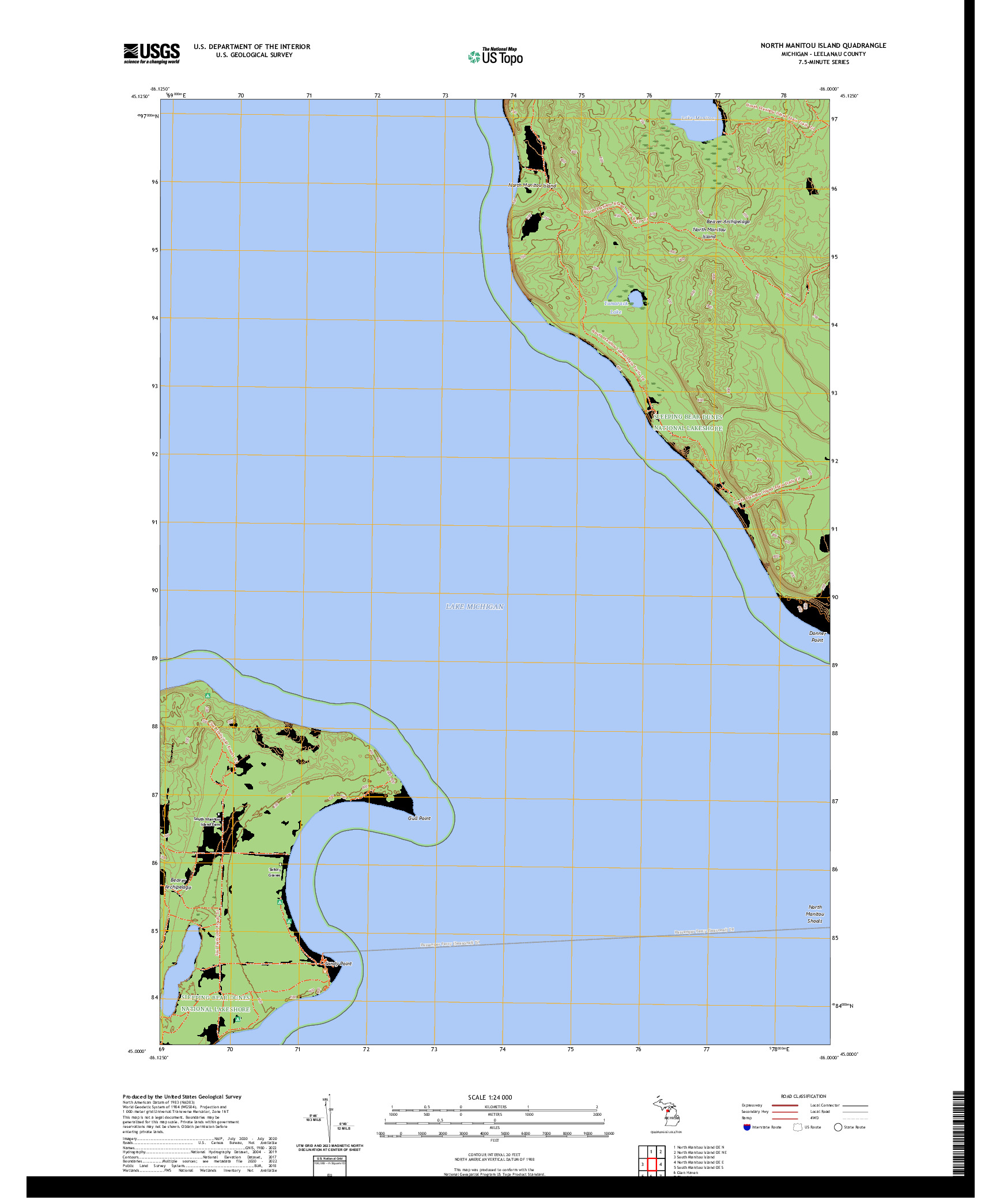 US TOPO 7.5-MINUTE MAP FOR NORTH MANITOU ISLAND, MI