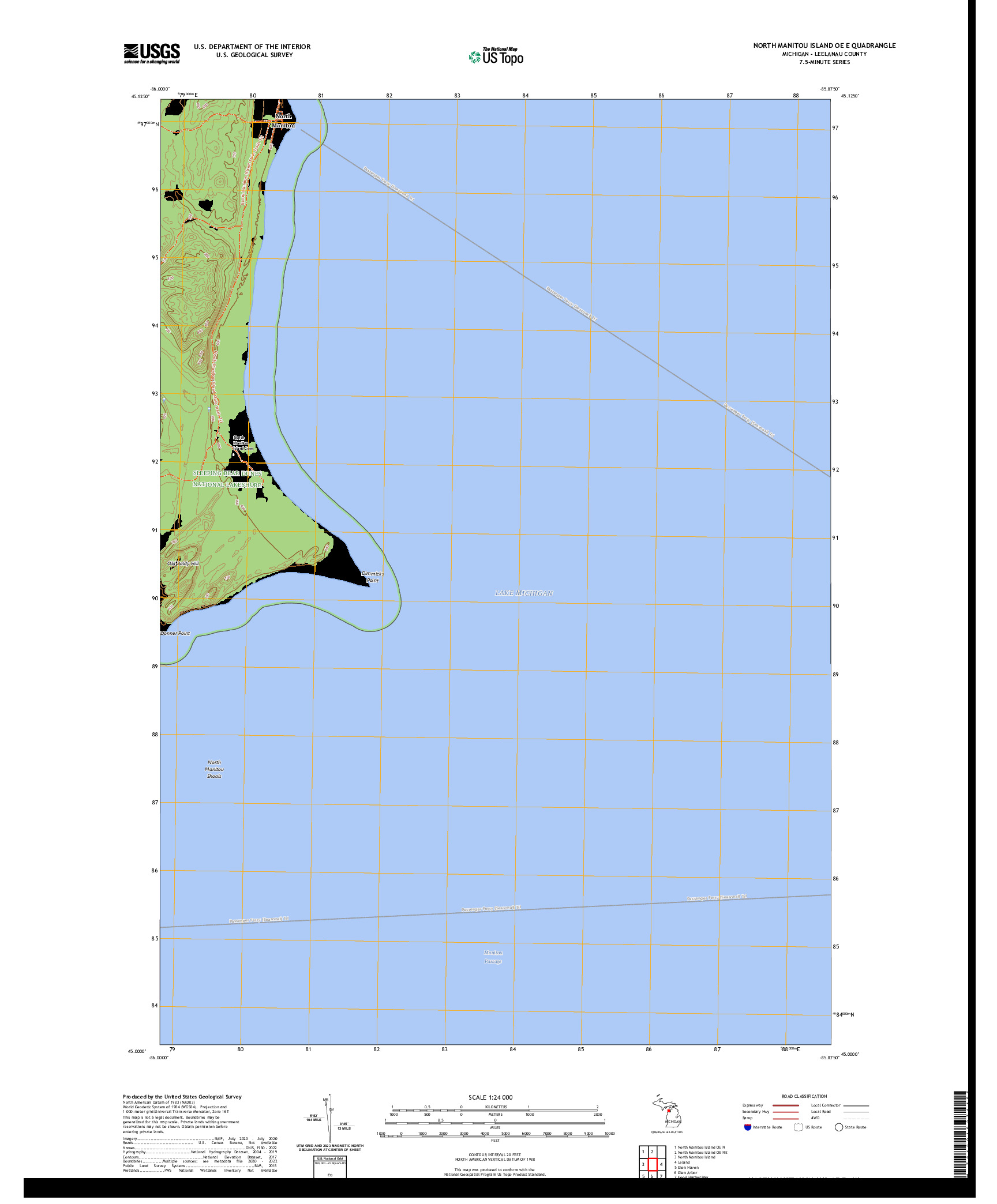 US TOPO 7.5-MINUTE MAP FOR NORTH MANITOU ISLAND OE E, MI