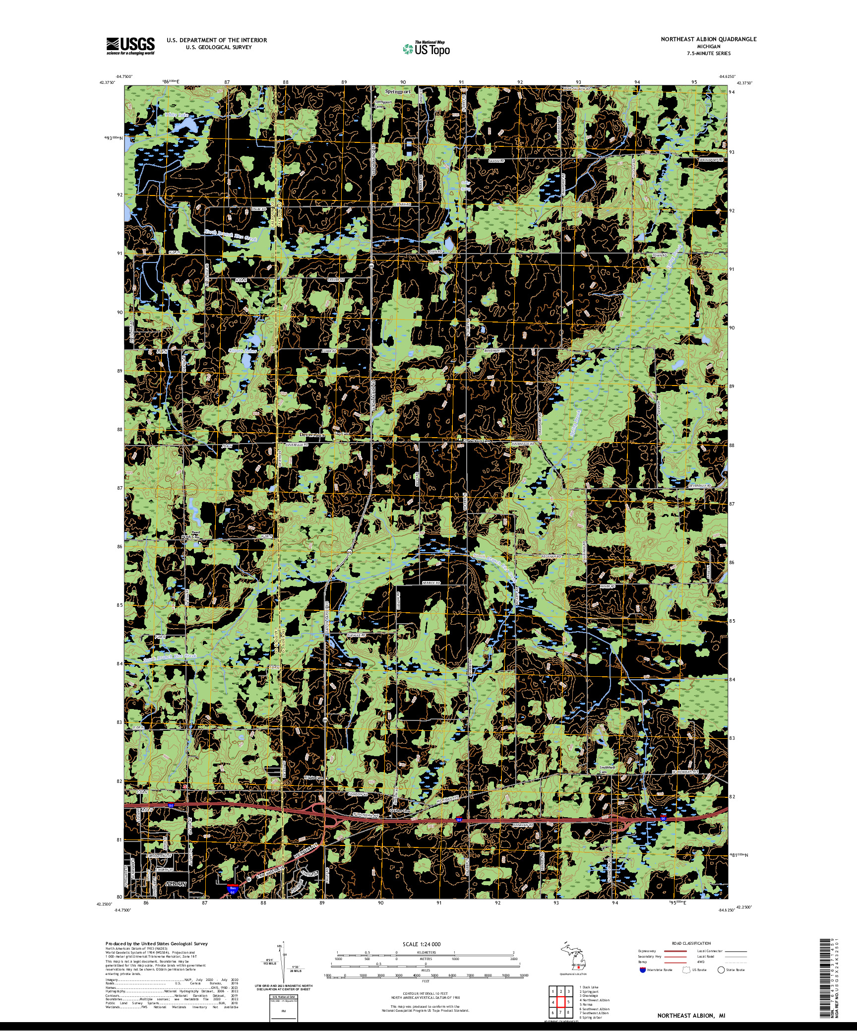 US TOPO 7.5-MINUTE MAP FOR NORTHEAST ALBION, MI