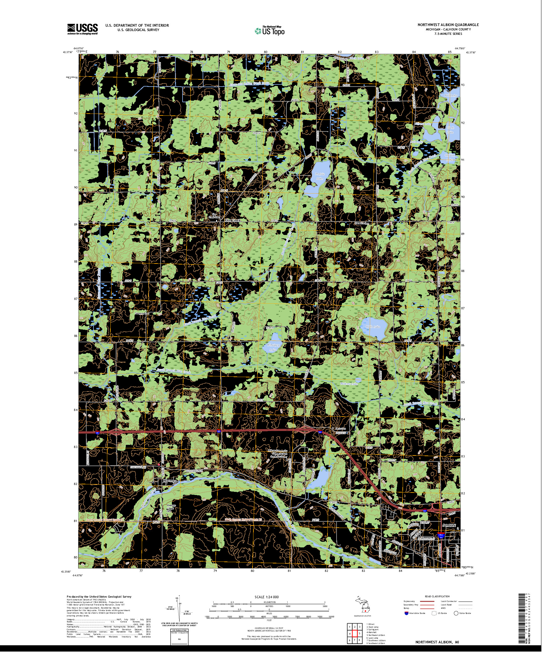 US TOPO 7.5-MINUTE MAP FOR NORTHWEST ALBION, MI