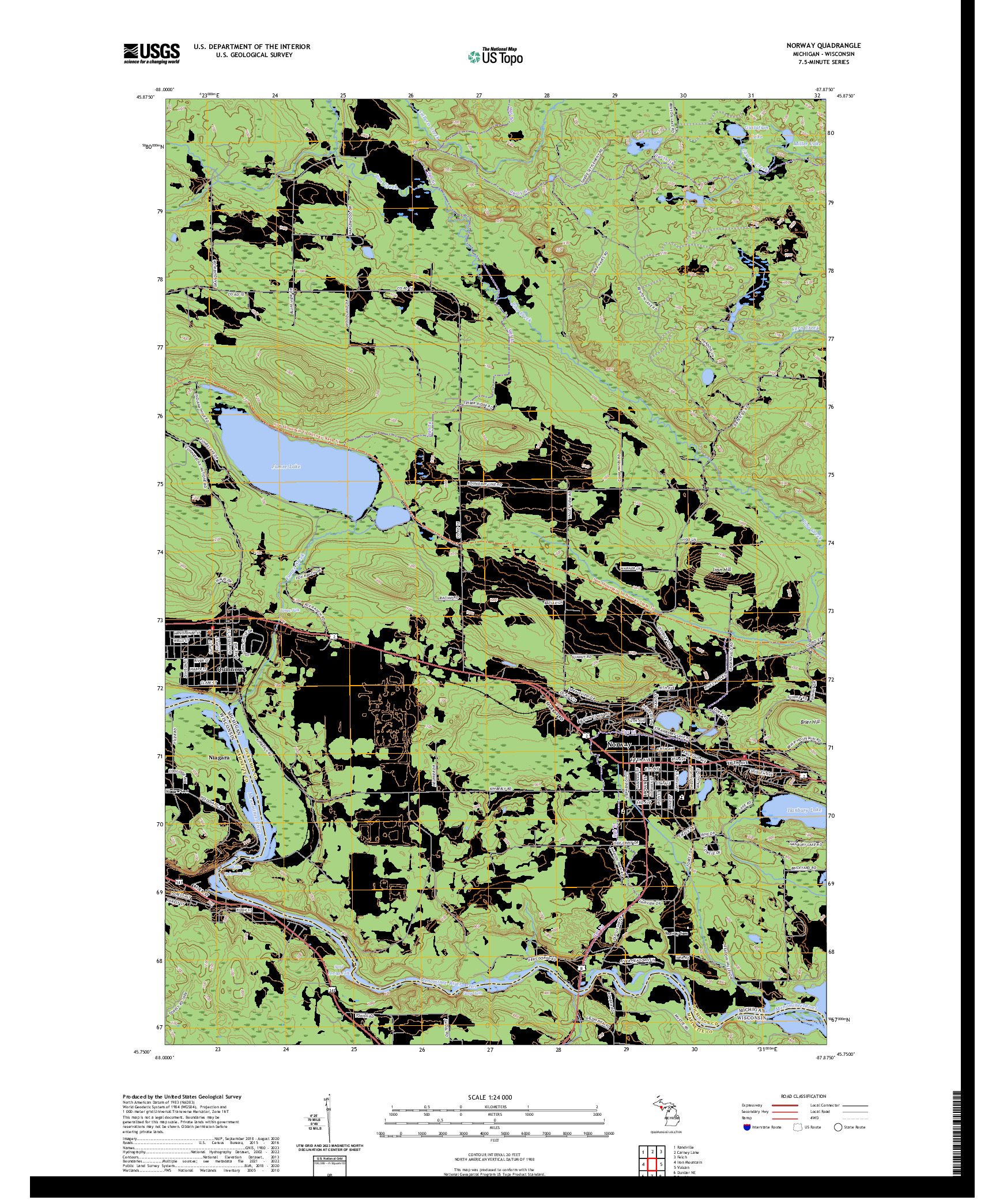 US TOPO 7.5-MINUTE MAP FOR NORWAY, MI,WI