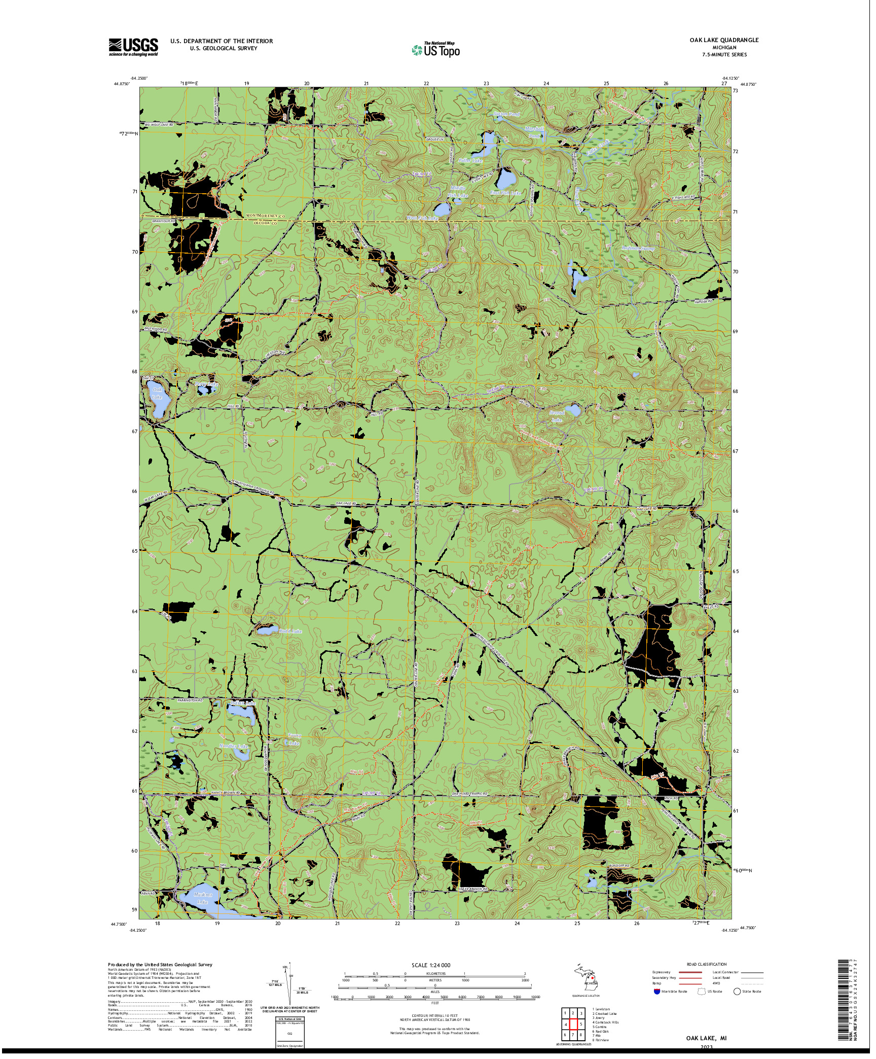 US TOPO 7.5-MINUTE MAP FOR OAK LAKE, MI