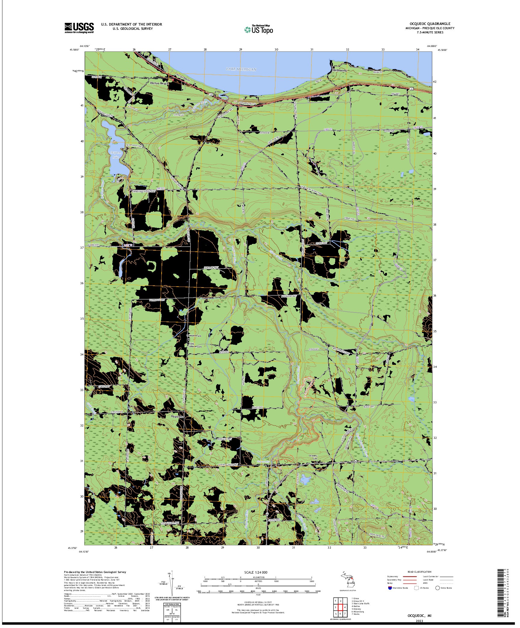 US TOPO 7.5-MINUTE MAP FOR OCQUEOC, MI