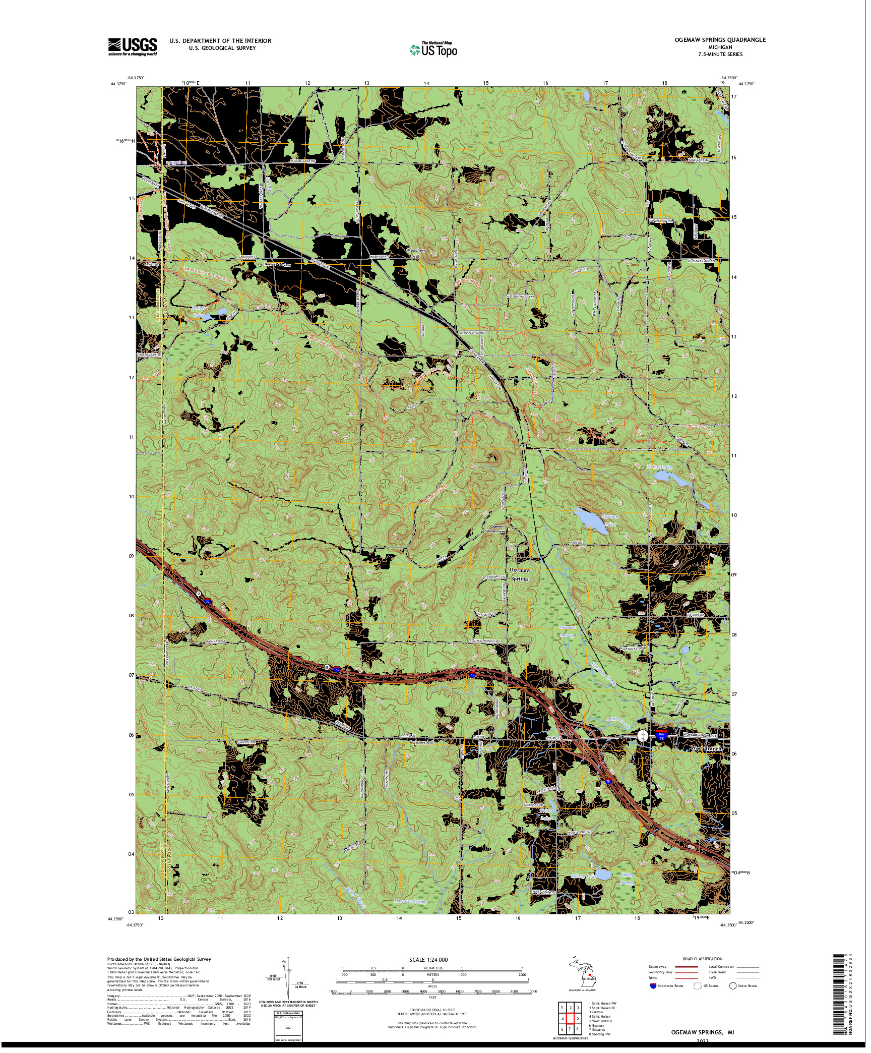 US TOPO 7.5-MINUTE MAP FOR OGEMAW SPRINGS, MI