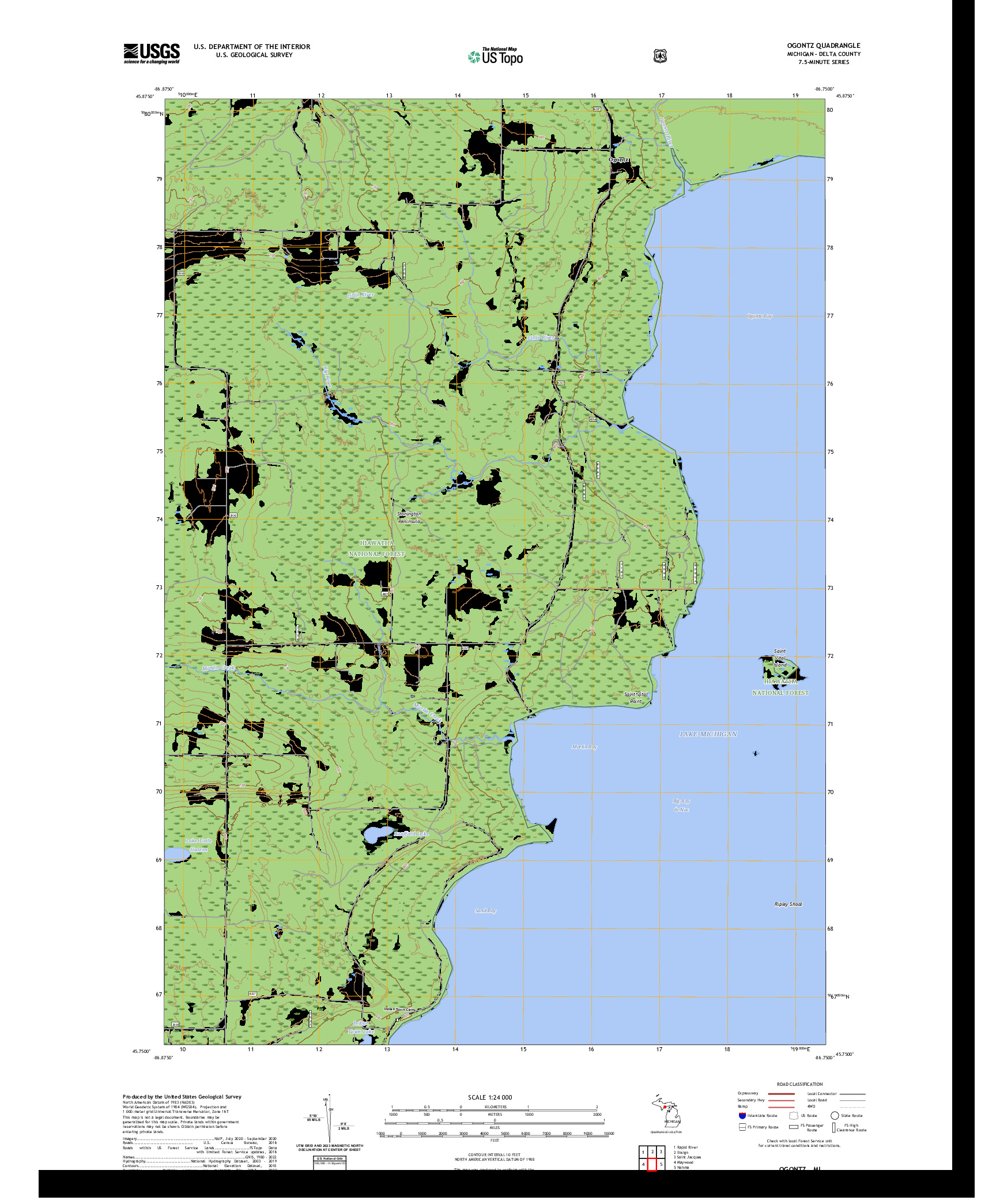 US TOPO 7.5-MINUTE MAP FOR OGONTZ, MI