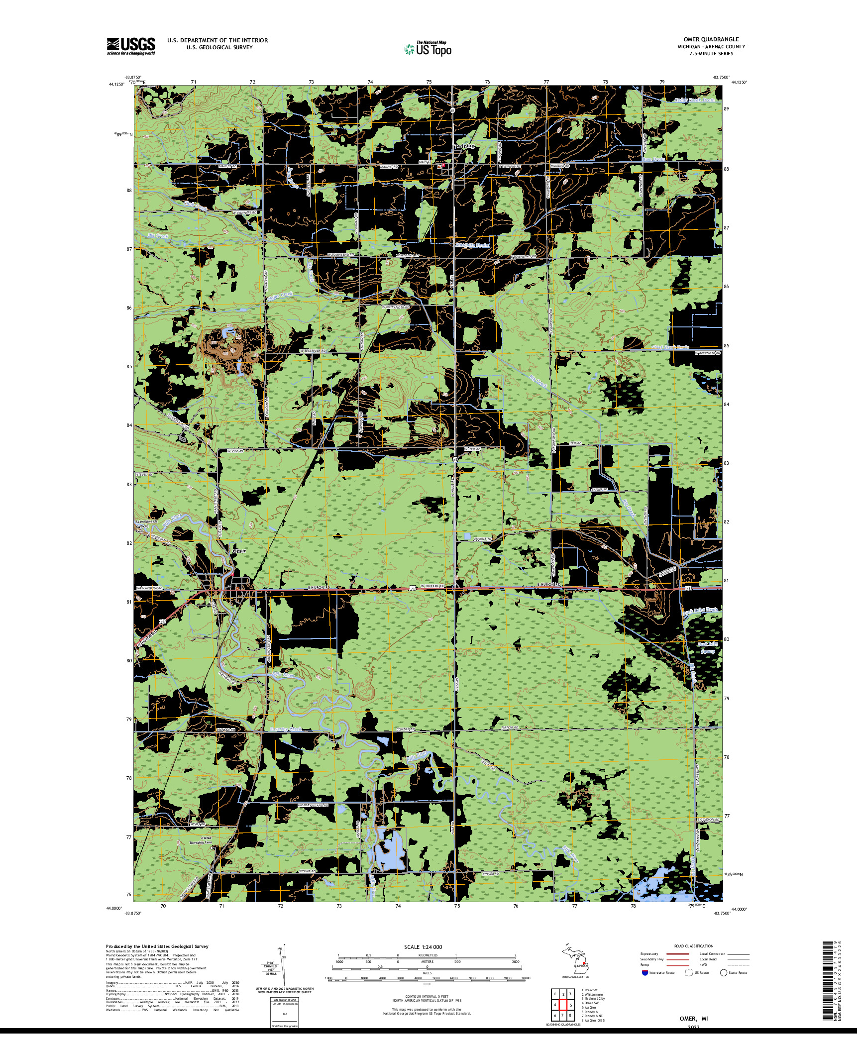 US TOPO 7.5-MINUTE MAP FOR OMER, MI