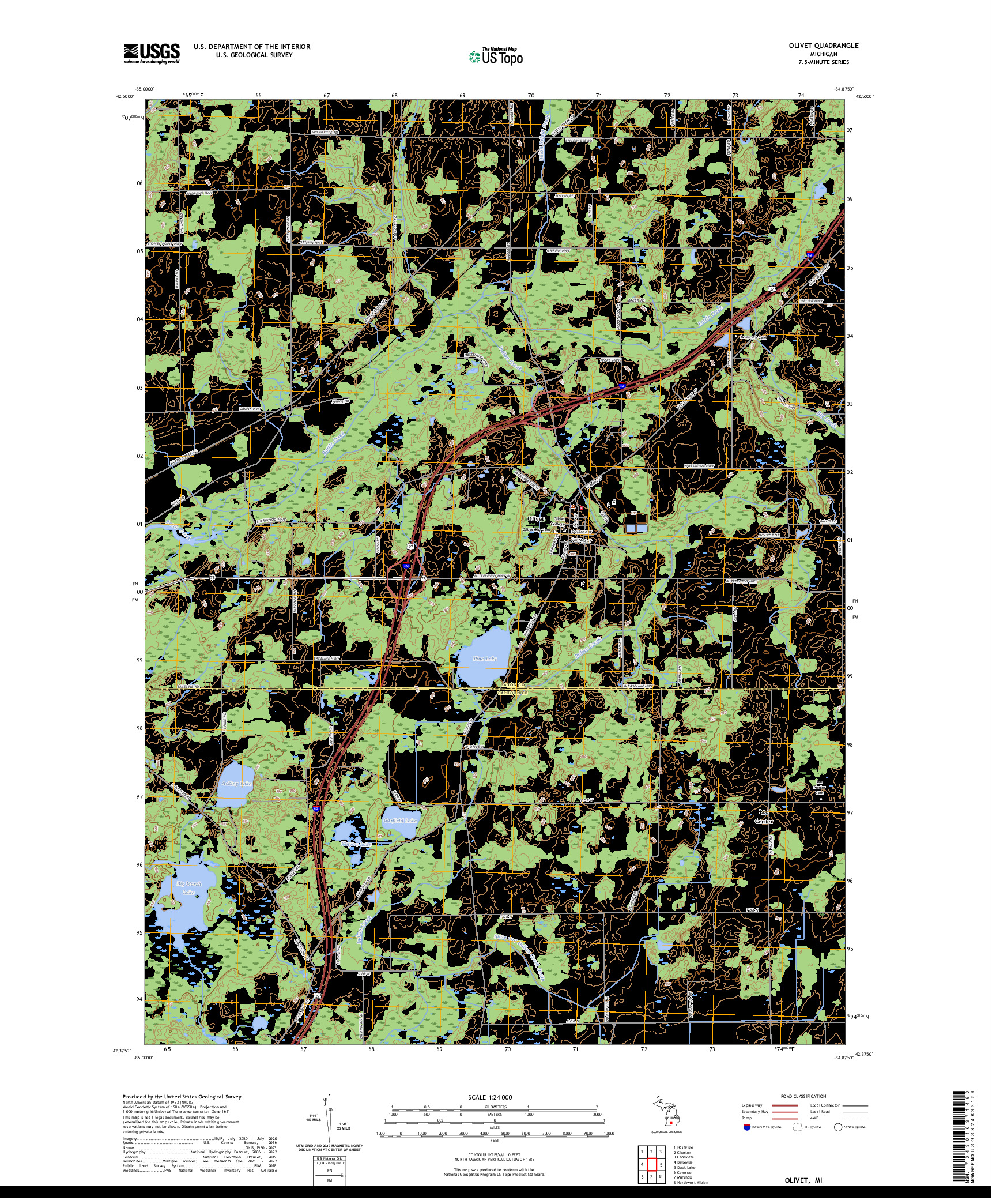 US TOPO 7.5-MINUTE MAP FOR OLIVET, MI