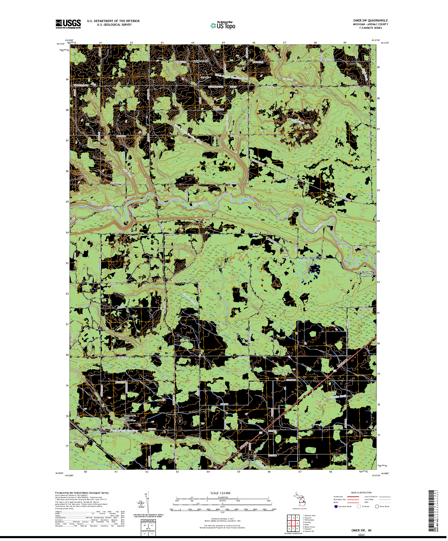 US TOPO 7.5-MINUTE MAP FOR OMER SW, MI