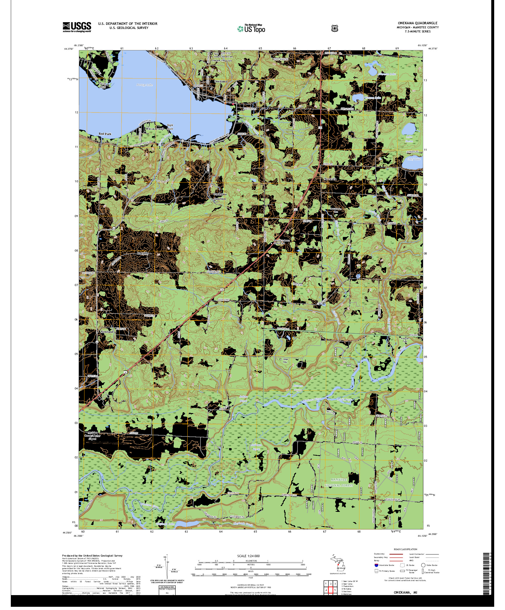 US TOPO 7.5-MINUTE MAP FOR ONEKAMA, MI