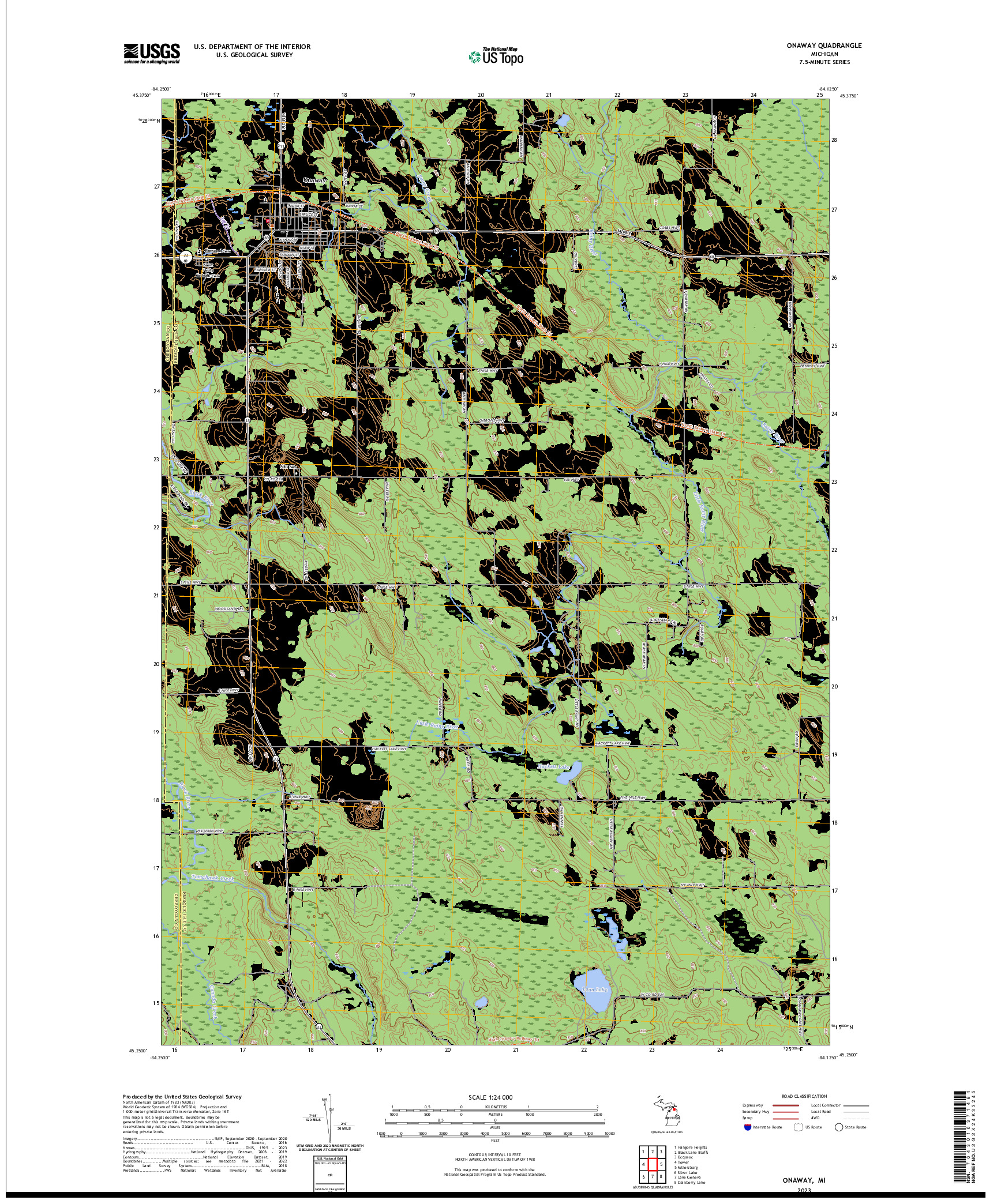 US TOPO 7.5-MINUTE MAP FOR ONAWAY, MI