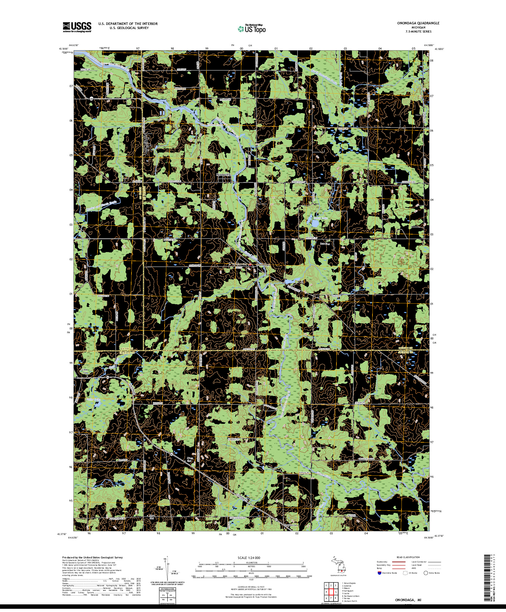 US TOPO 7.5-MINUTE MAP FOR ONONDAGA, MI