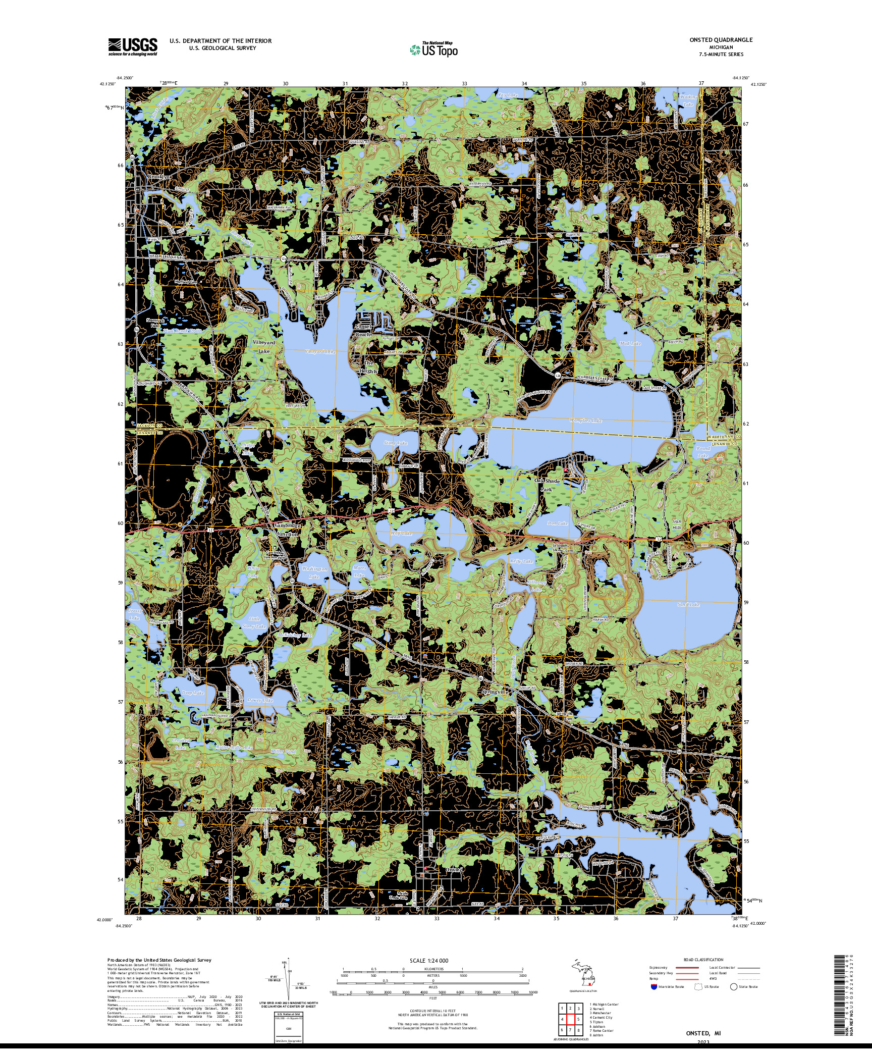 US TOPO 7.5-MINUTE MAP FOR ONSTED, MI