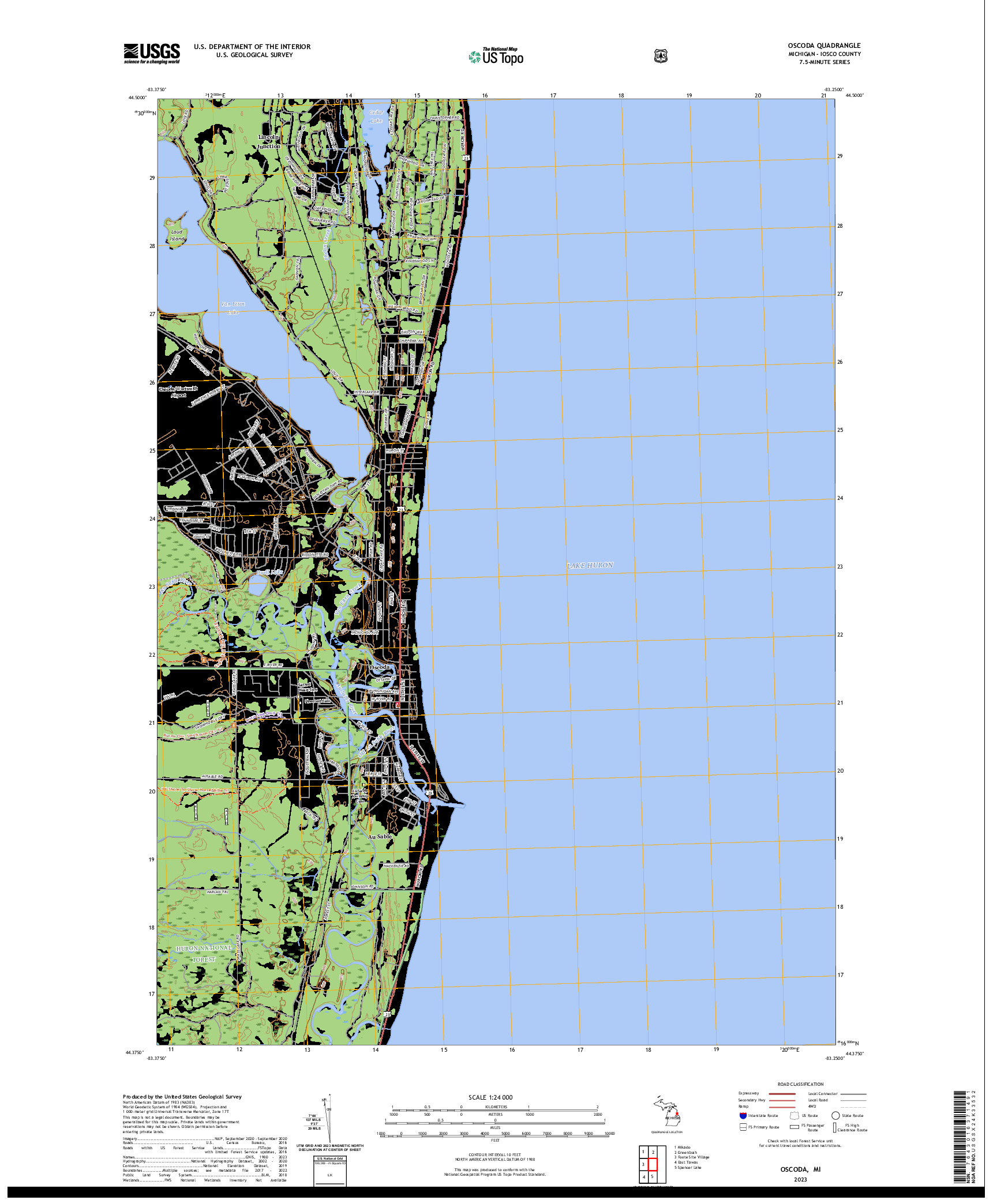 US TOPO 7.5-MINUTE MAP FOR OSCODA, MI