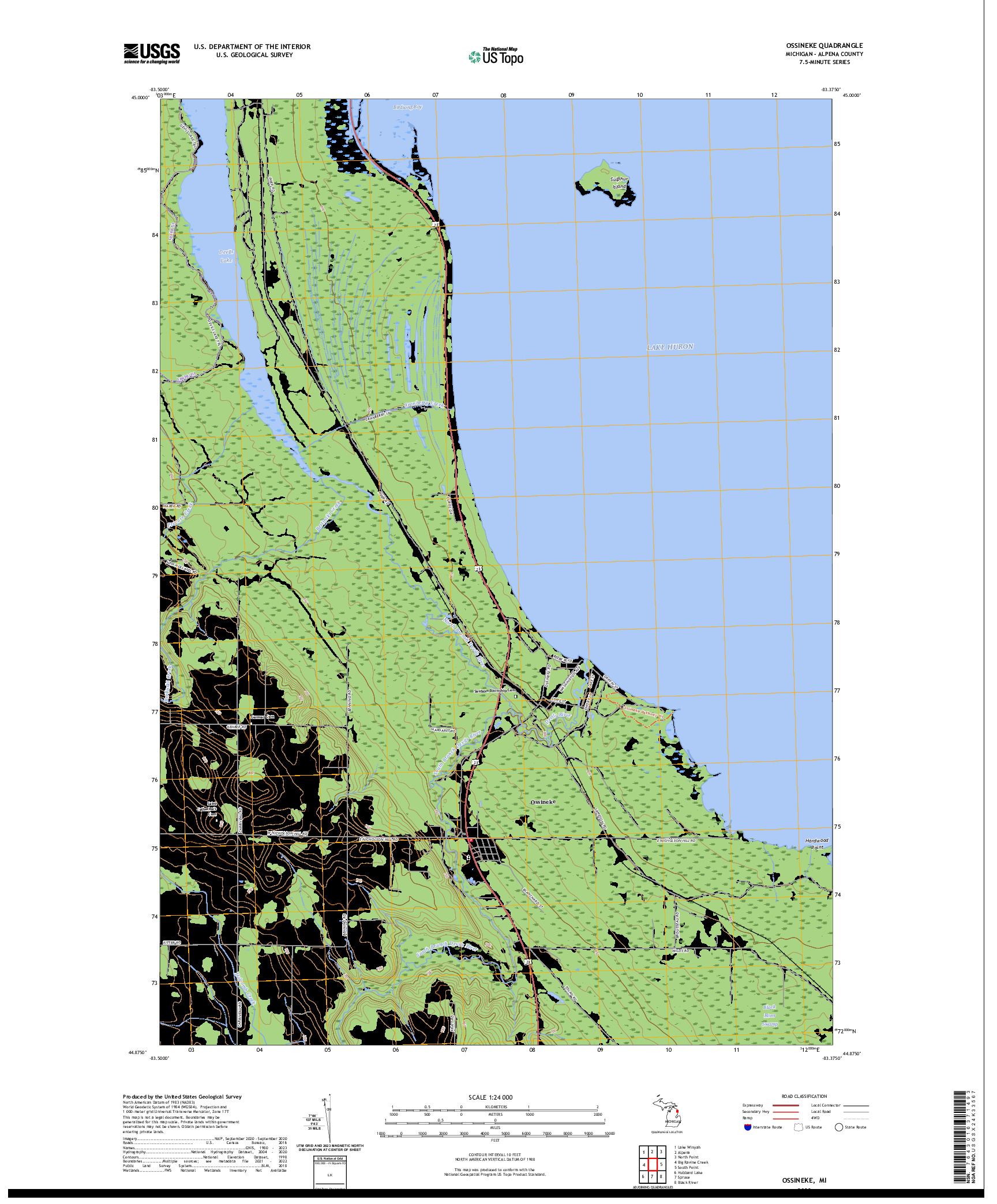 US TOPO 7.5-MINUTE MAP FOR OSSINEKE, MI