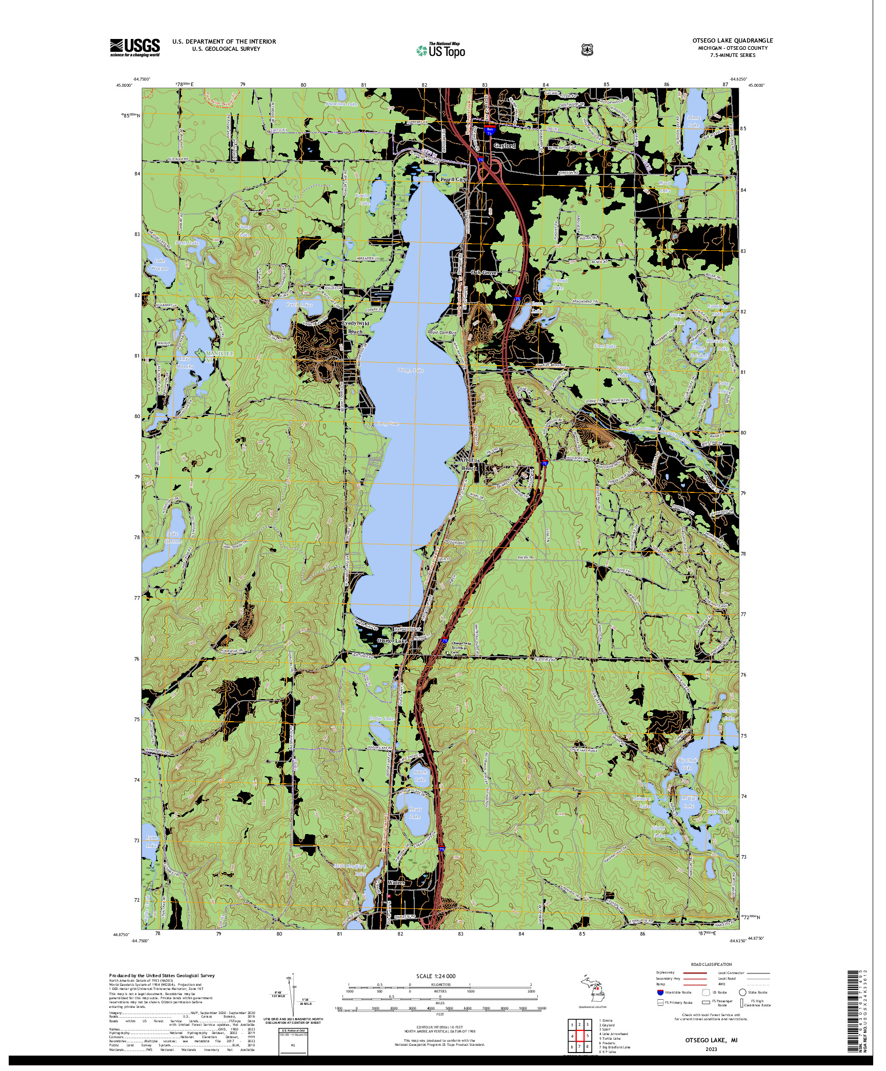 US TOPO 7.5-MINUTE MAP FOR OTSEGO LAKE, MI