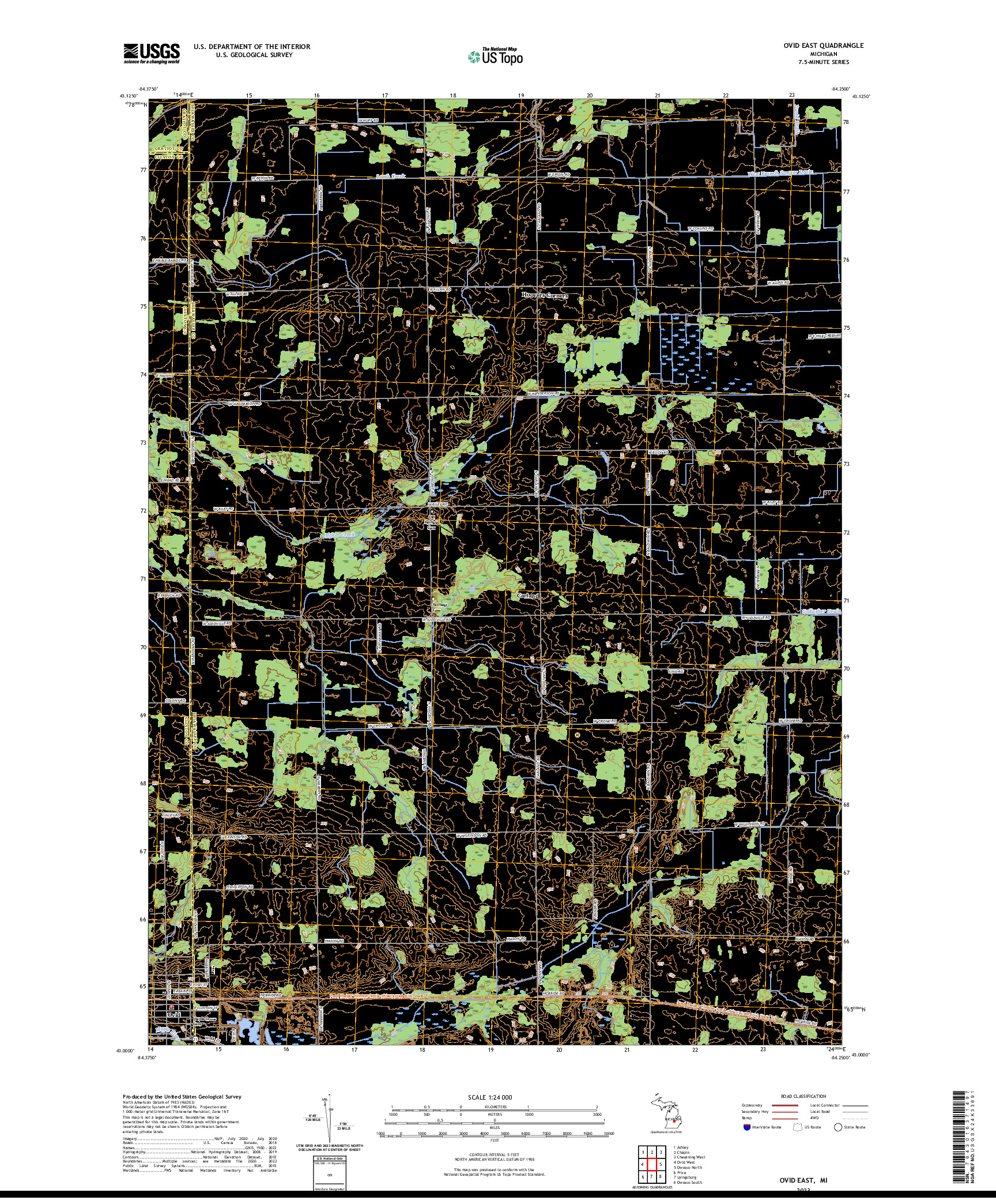 US TOPO 7.5-MINUTE MAP FOR OVID EAST, MI