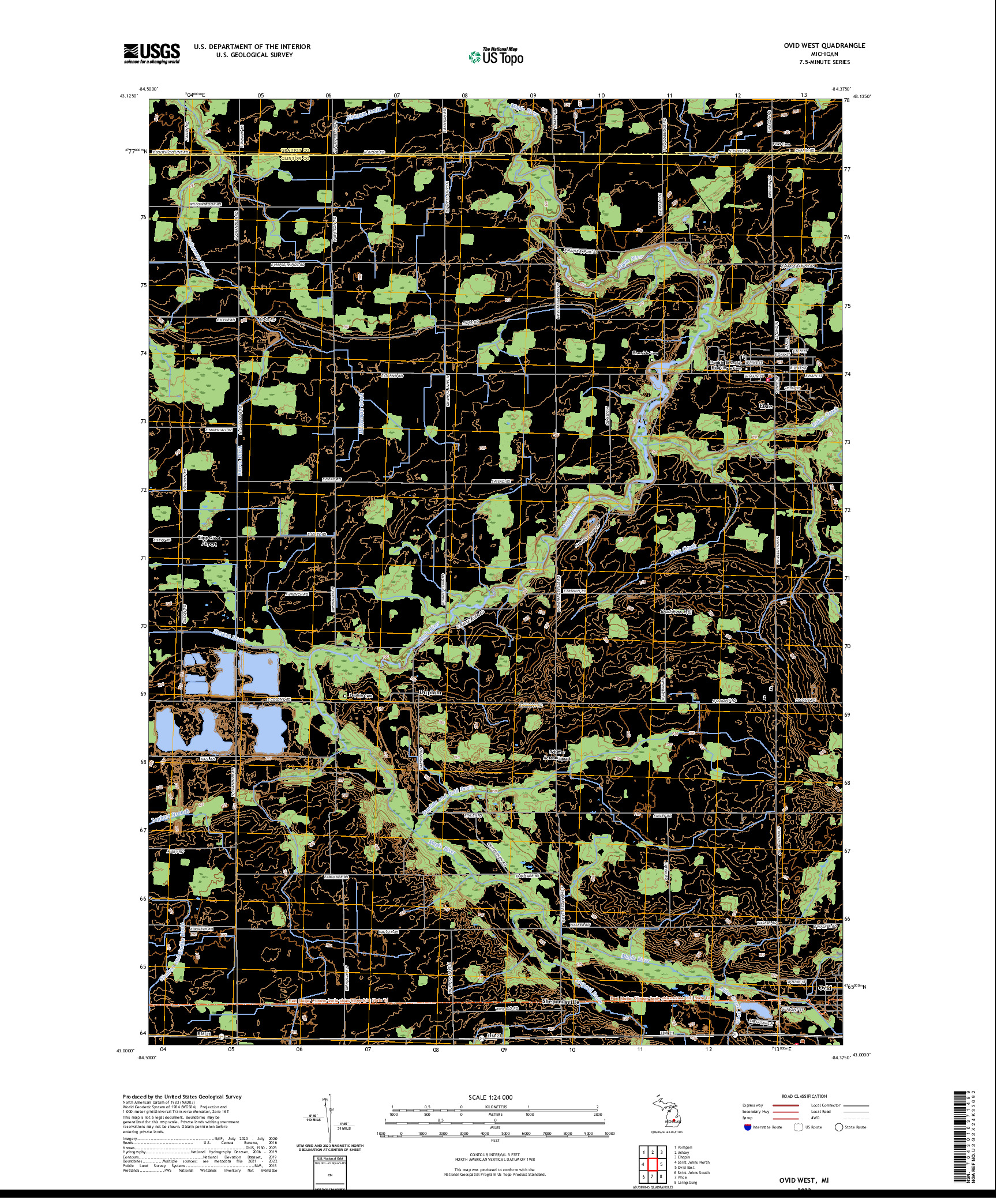 US TOPO 7.5-MINUTE MAP FOR OVID WEST, MI