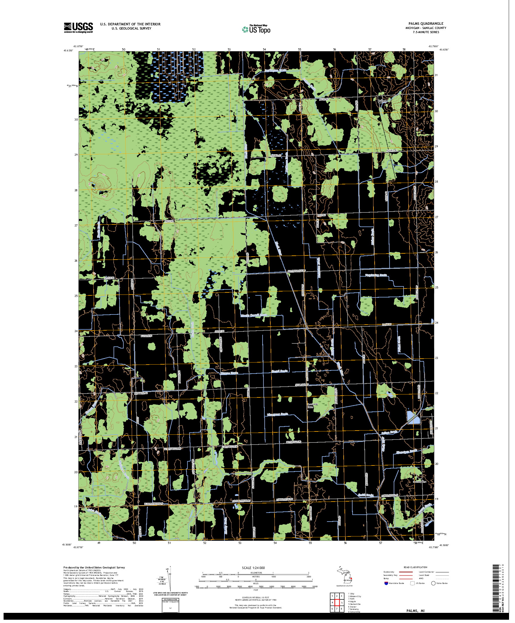 US TOPO 7.5-MINUTE MAP FOR PALMS, MI