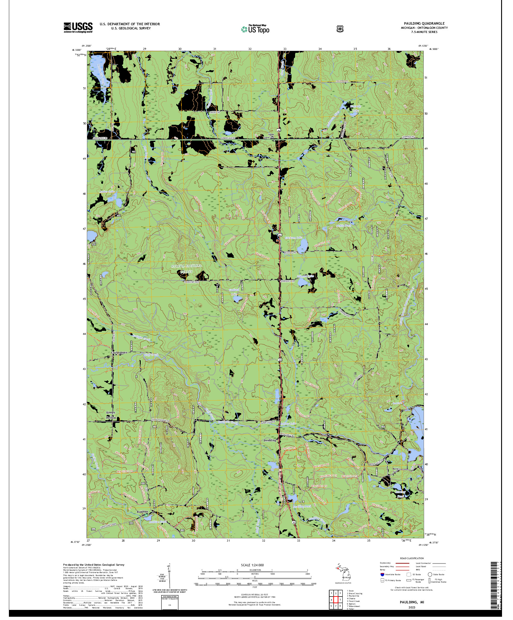 US TOPO 7.5-MINUTE MAP FOR PAULDING, MI